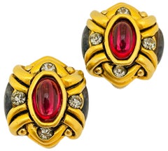Vintage gold pink glass massive designer runway clip on earrings