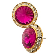 Vintage gold pink rivioli glass clear rhinestones designer earrings
