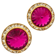 Designer-Ohrringe aus Gold und rosa rivioli-Glas mit klaren Strasssteinen