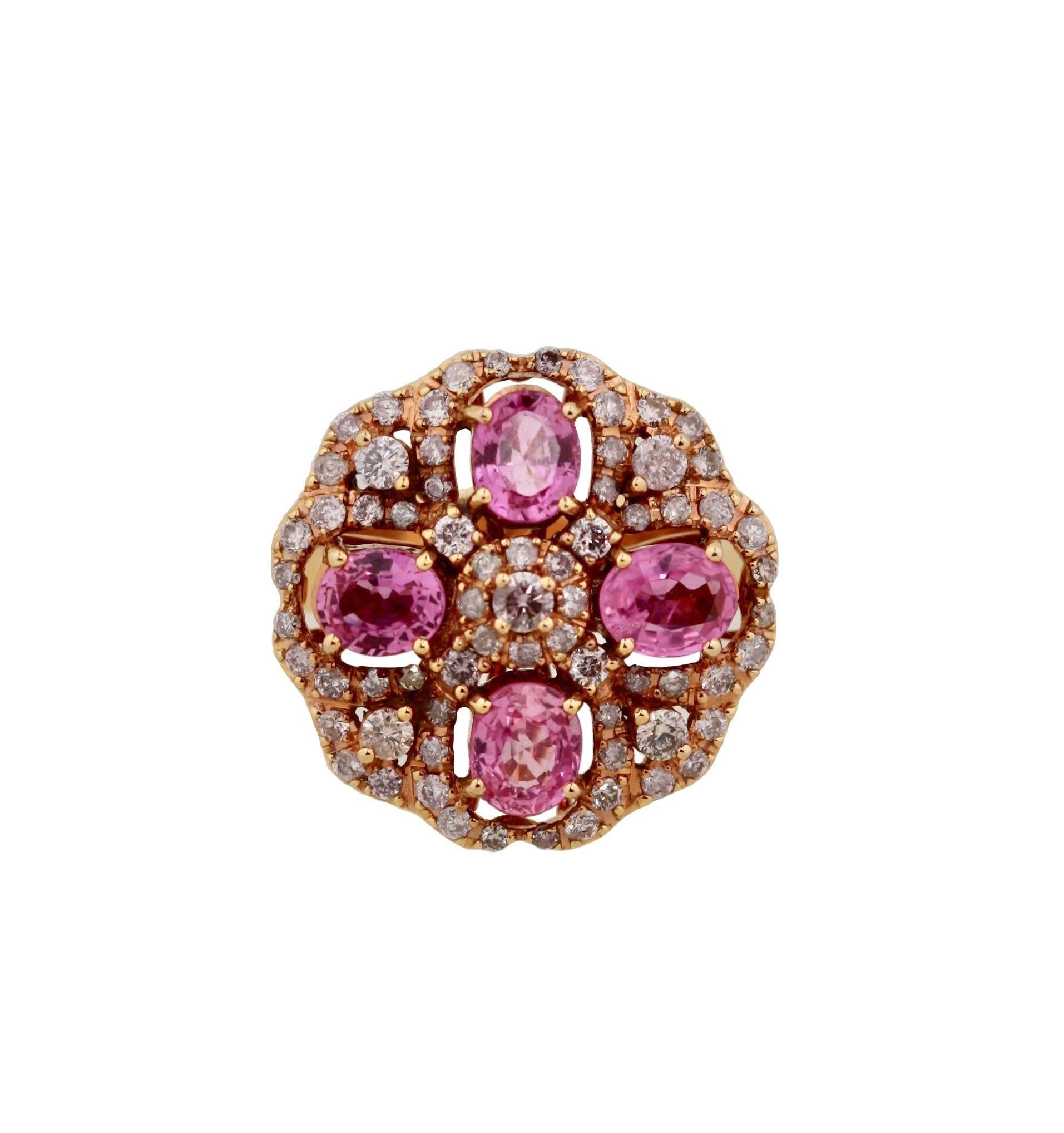 Vintage Gold, Pink Sapphire and Diamond Ring In Good Condition In Palm Beach, FL