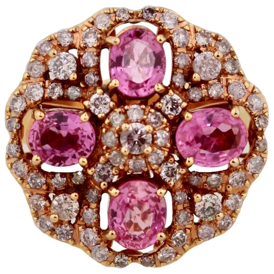 Vintage Gold, Pink Sapphire and Diamond Ring