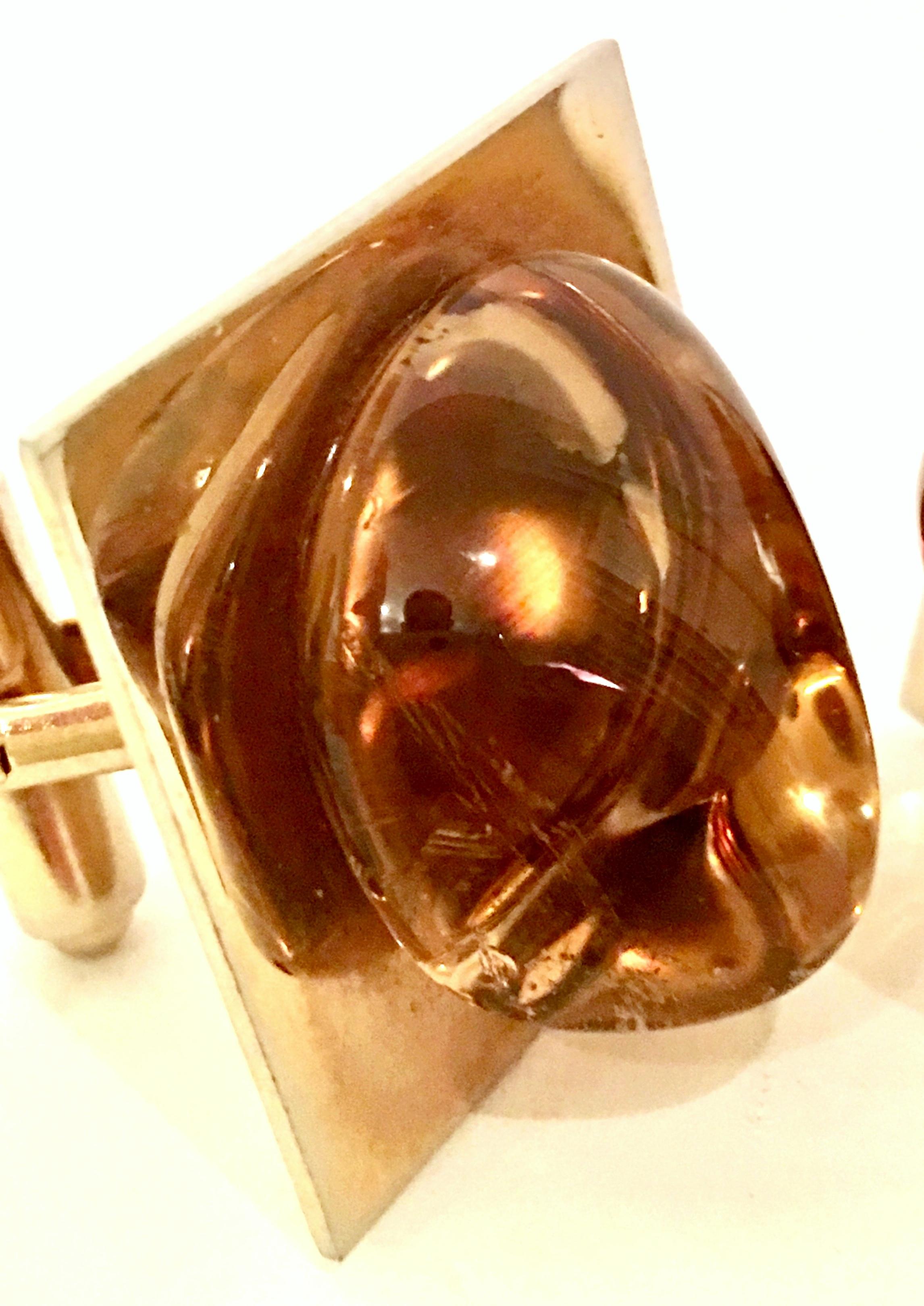 20th Century Gold Plate & Amber Glass Cufflinks For Sale 3