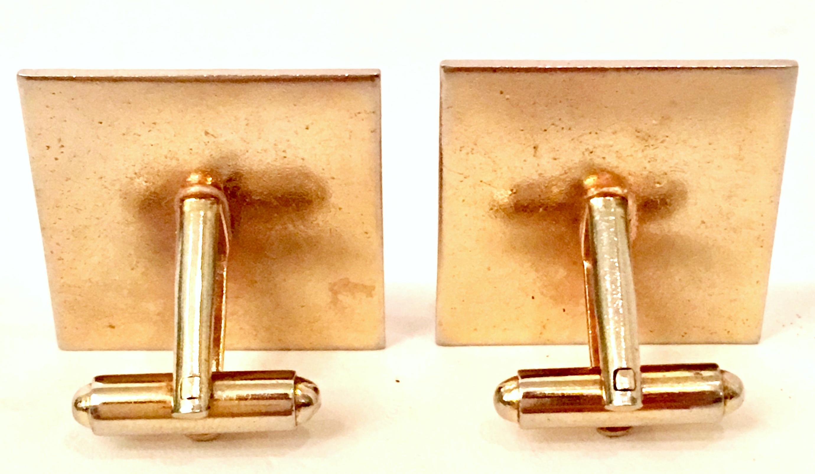 20th Century Gold Plate & Amber Glass Cufflinks For Sale 5