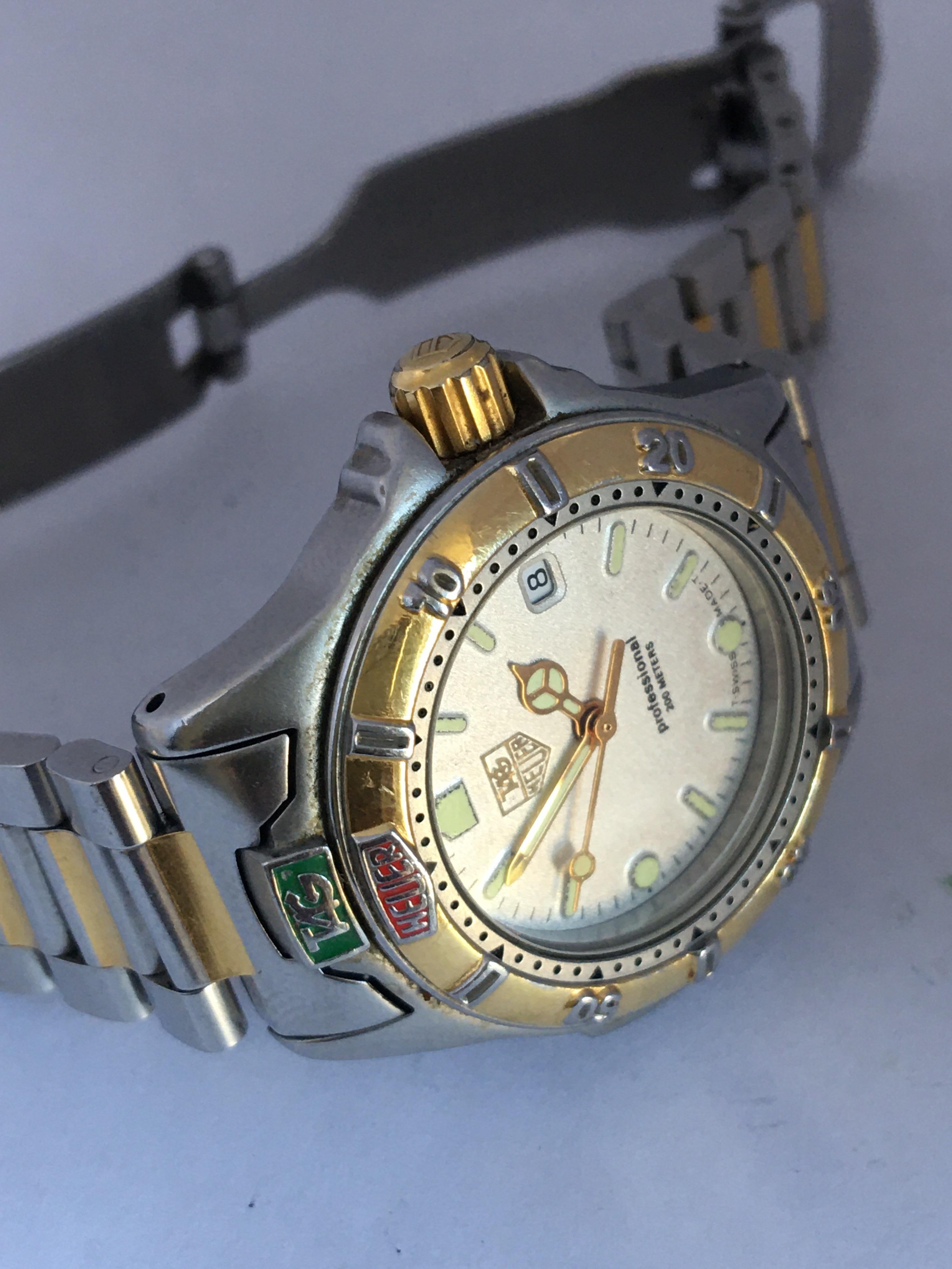 Vintage Gold Plate and Stainless Steel TAG Heuer Professional 200 Meters In Good Condition For Sale In Carlisle, GB