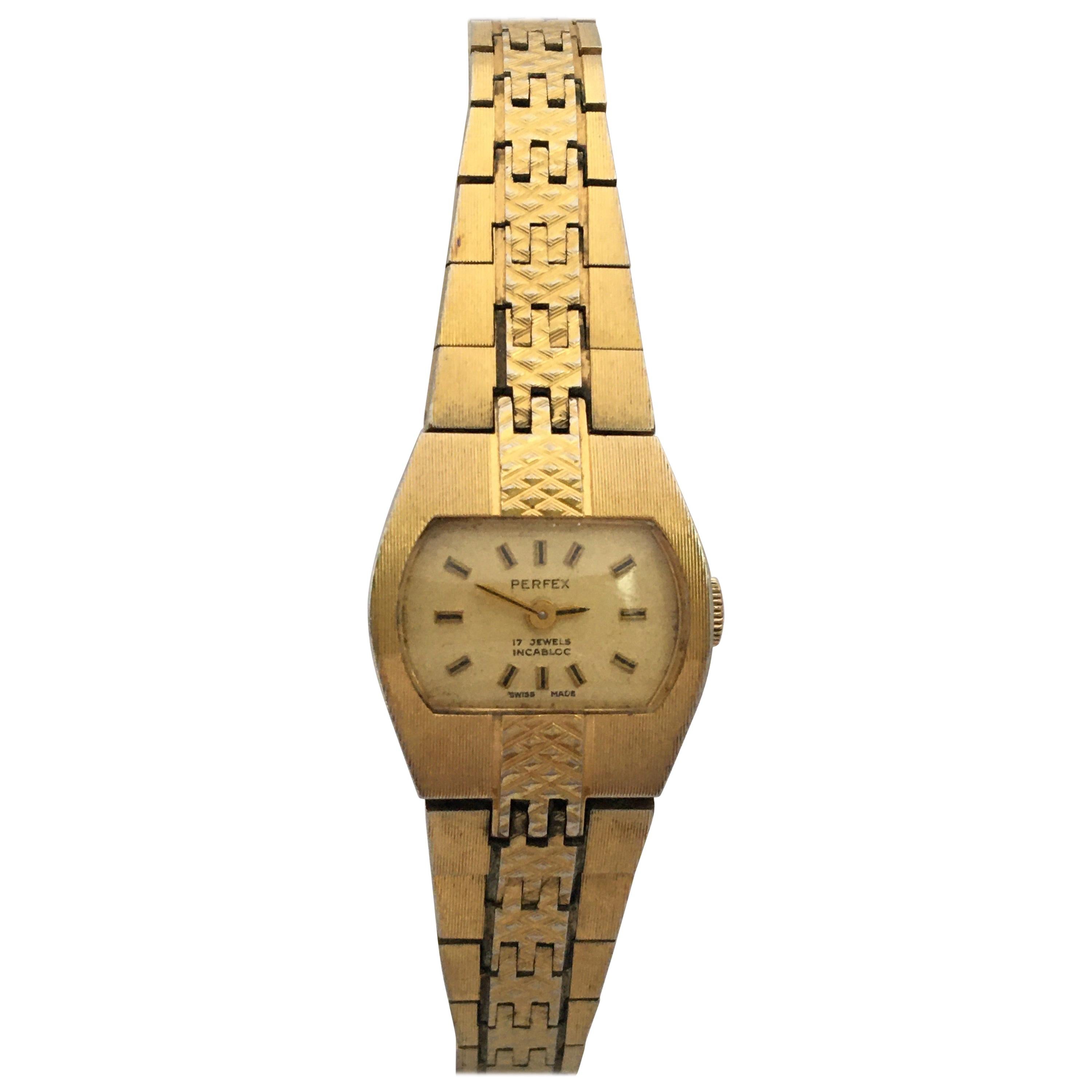 Vintage Gold-Plated 1980s Ladies Swiss Mechanical Watch For Sale