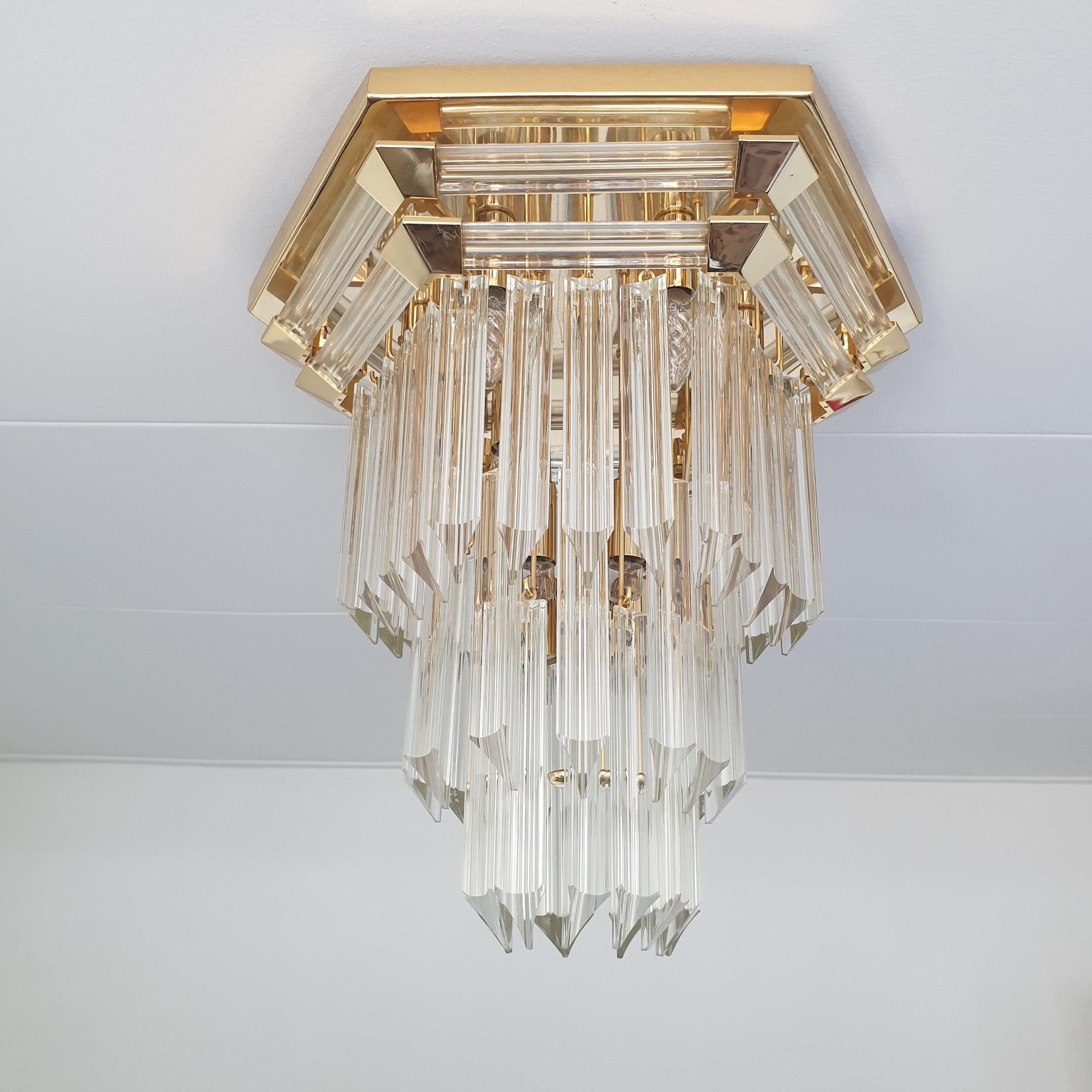 Vintage Gold-Plated and Crystal Glass Ceiling Lamp by Bakalowits & Söhne, 1970s For Sale 3