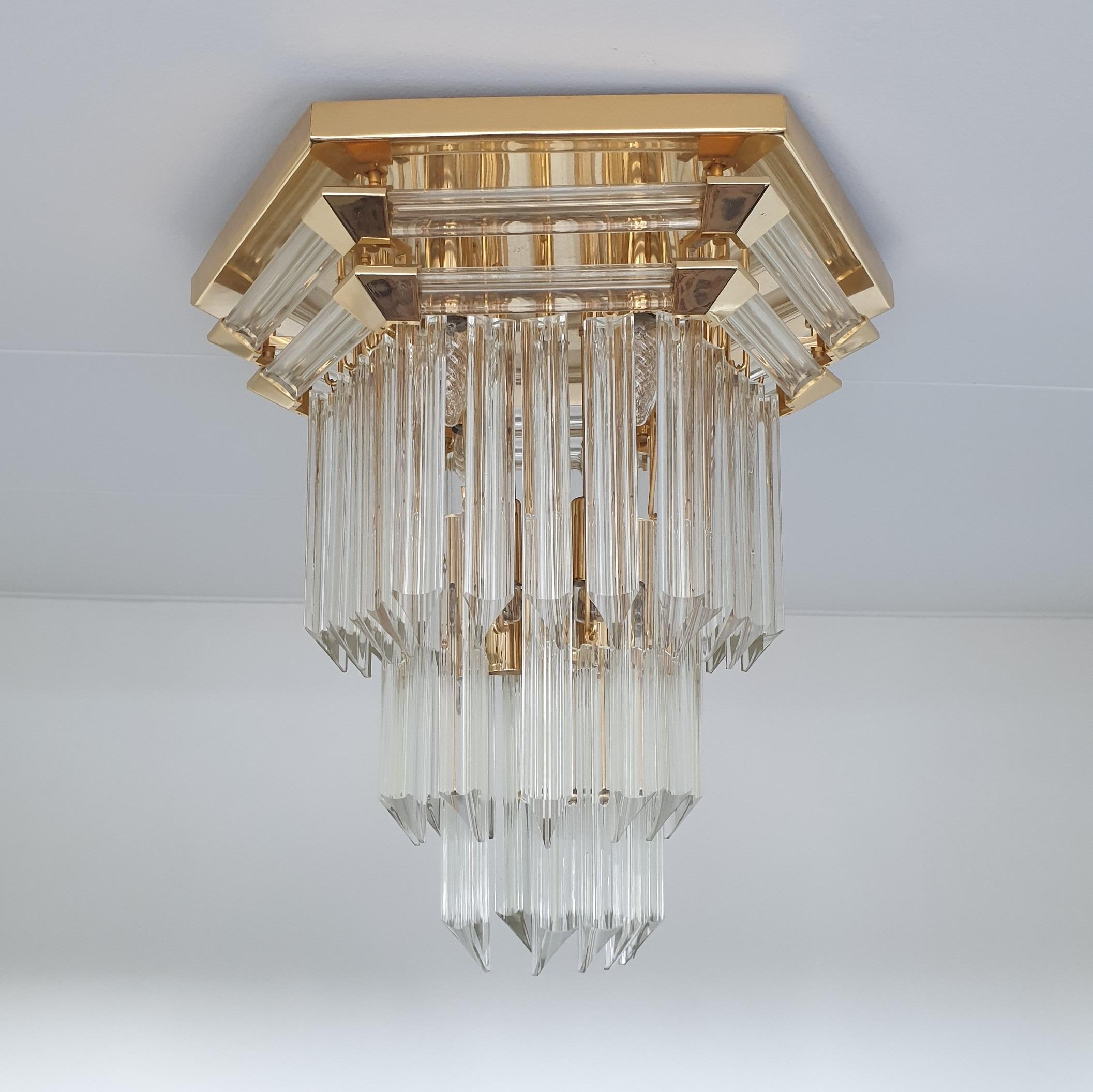 Vintage Gold-Plated and Crystal Glass Ceiling Lamp by Bakalowits & Söhne, 1970s For Sale 6