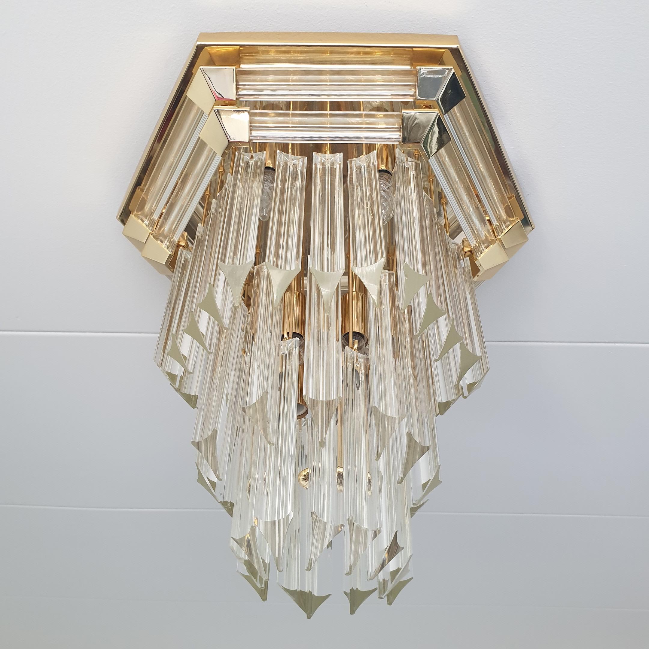 Vintage Gold-Plated and Crystal Glass Ceiling Lamp by Bakalowits & Söhne, 1970s In Good Condition For Sale In Valkenswaard, NL