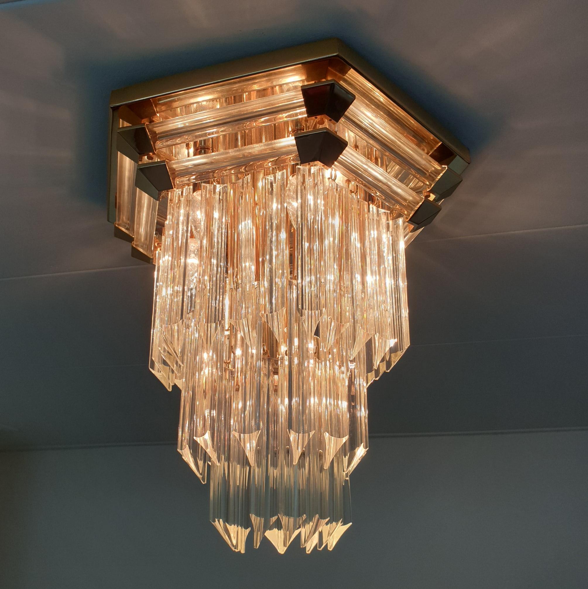 Gold Plate Vintage Gold-Plated and Crystal Glass Ceiling Lamp by Bakalowits & Söhne, 1970s For Sale