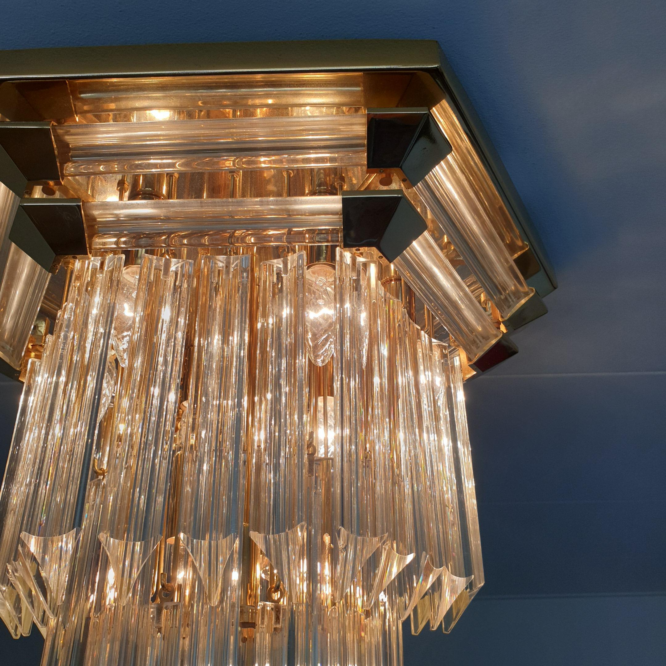 Vintage Gold-Plated and Crystal Glass Ceiling Lamp by Bakalowits & Söhne, 1970s For Sale 2