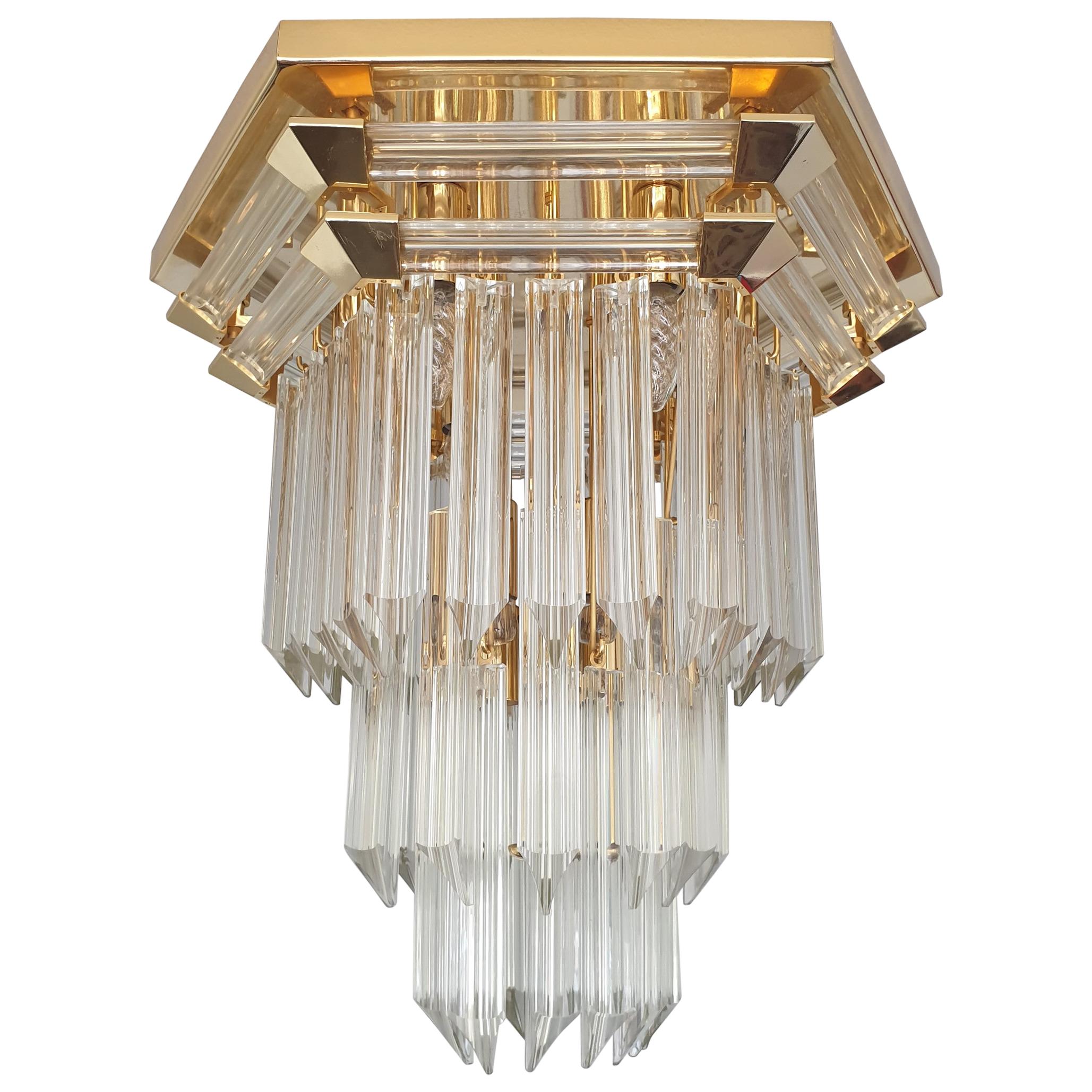 Vintage Gold-Plated and Crystal Glass Ceiling Lamp by Bakalowits & Söhne, 1970s For Sale