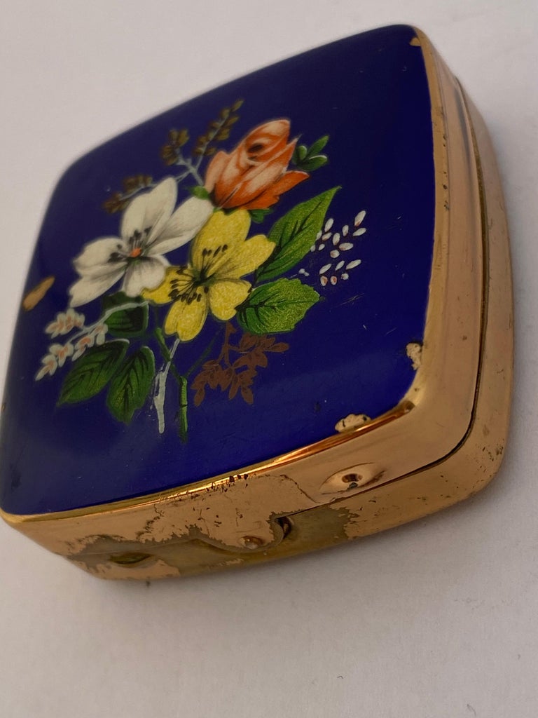 Vintage Gold Plated and Enamel Pill Box For Sale at 1stDibs