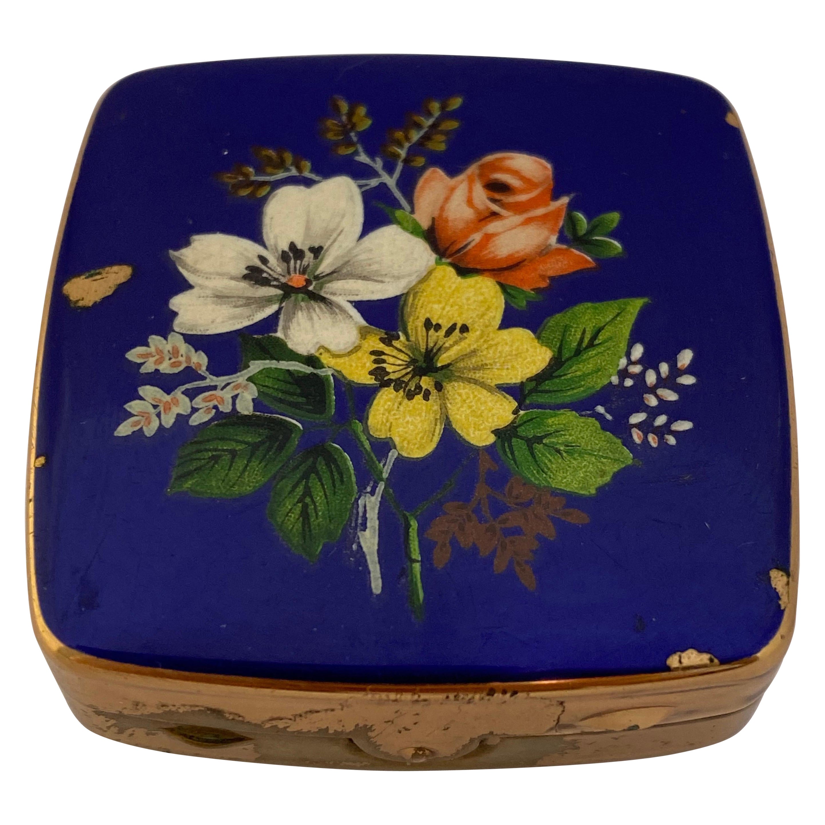 Vintage Gold Plated and Enamel Pill Box For Sale