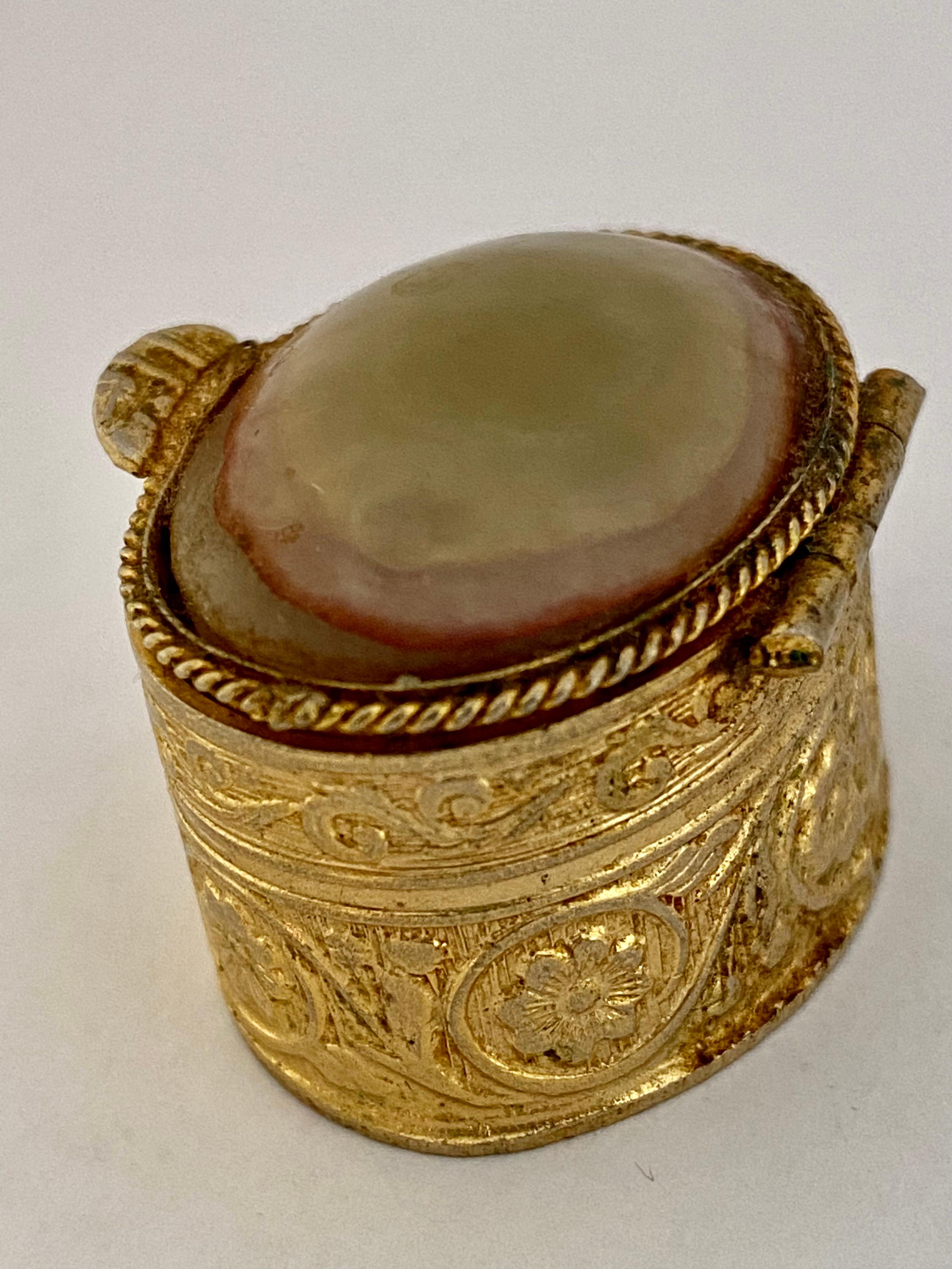Oval Cut Vintage Gold plated and Green Onyx Pill Box
