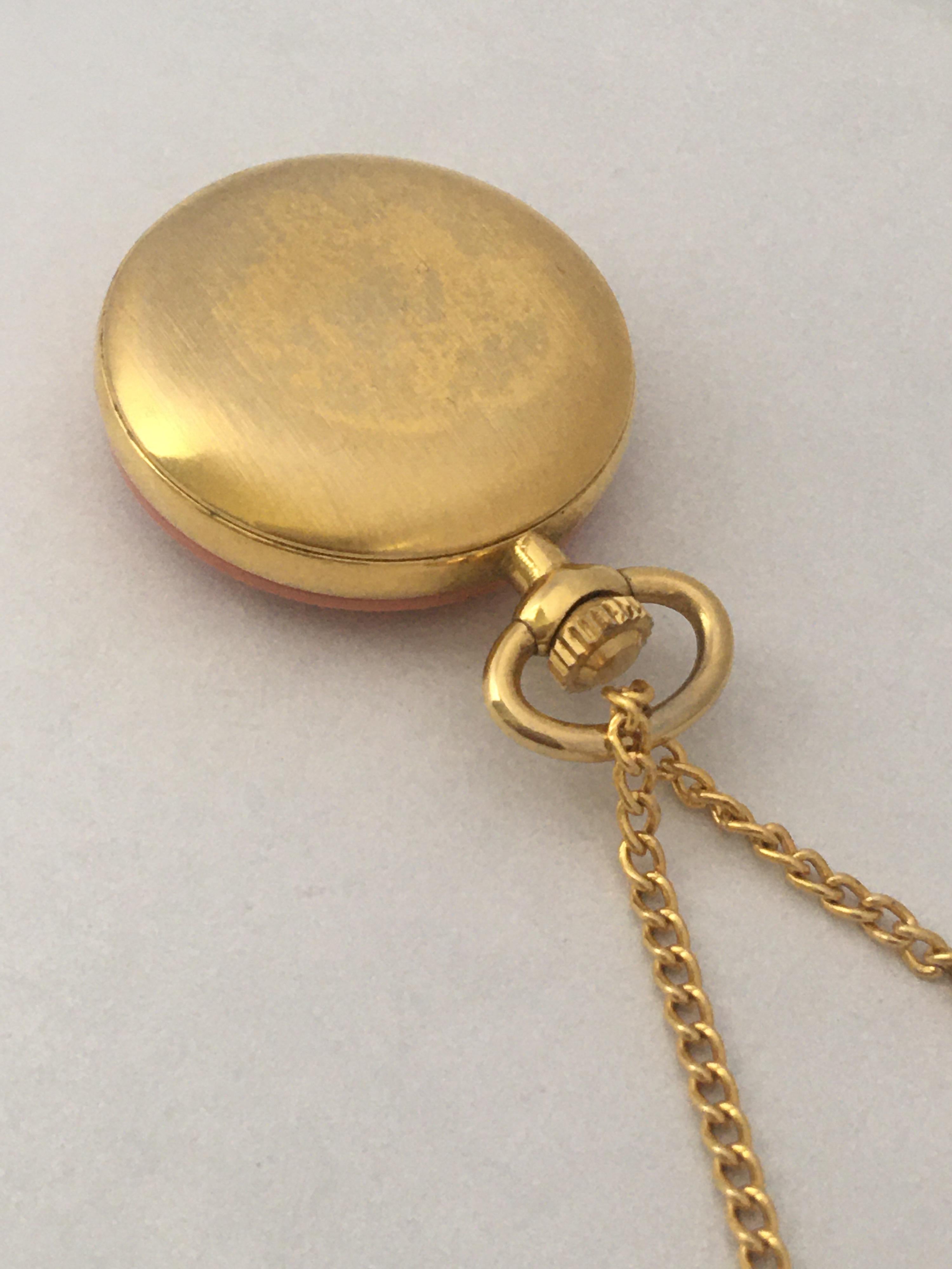 Vintage Gold Plated and Pink Enamel Geneve Mechanical Pendant/ Pocket Watch For Sale 3