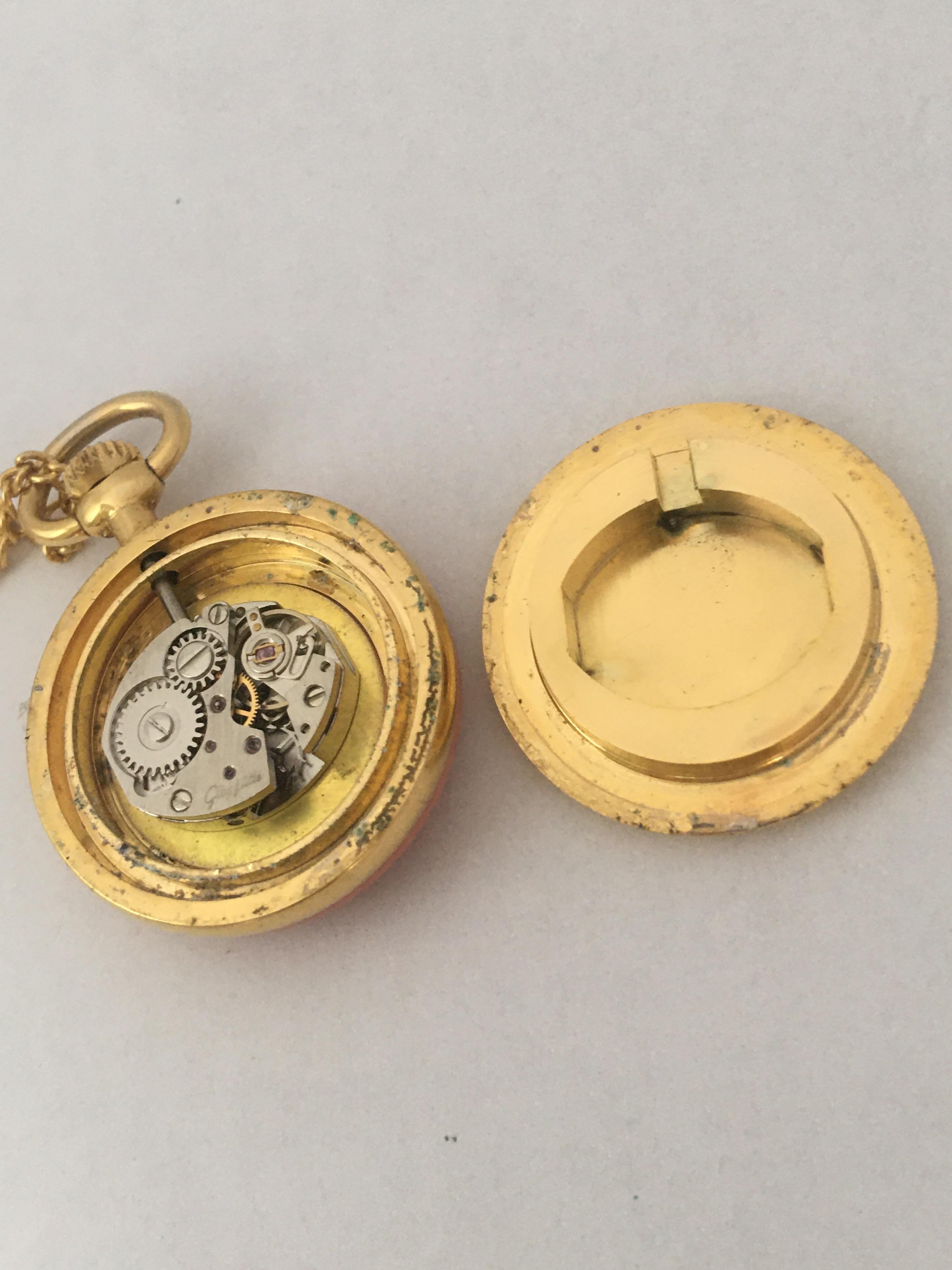 Vintage Gold Plated and Pink Enamel Geneve Mechanical Pendant/ Pocket Watch In Good Condition For Sale In Carlisle, GB