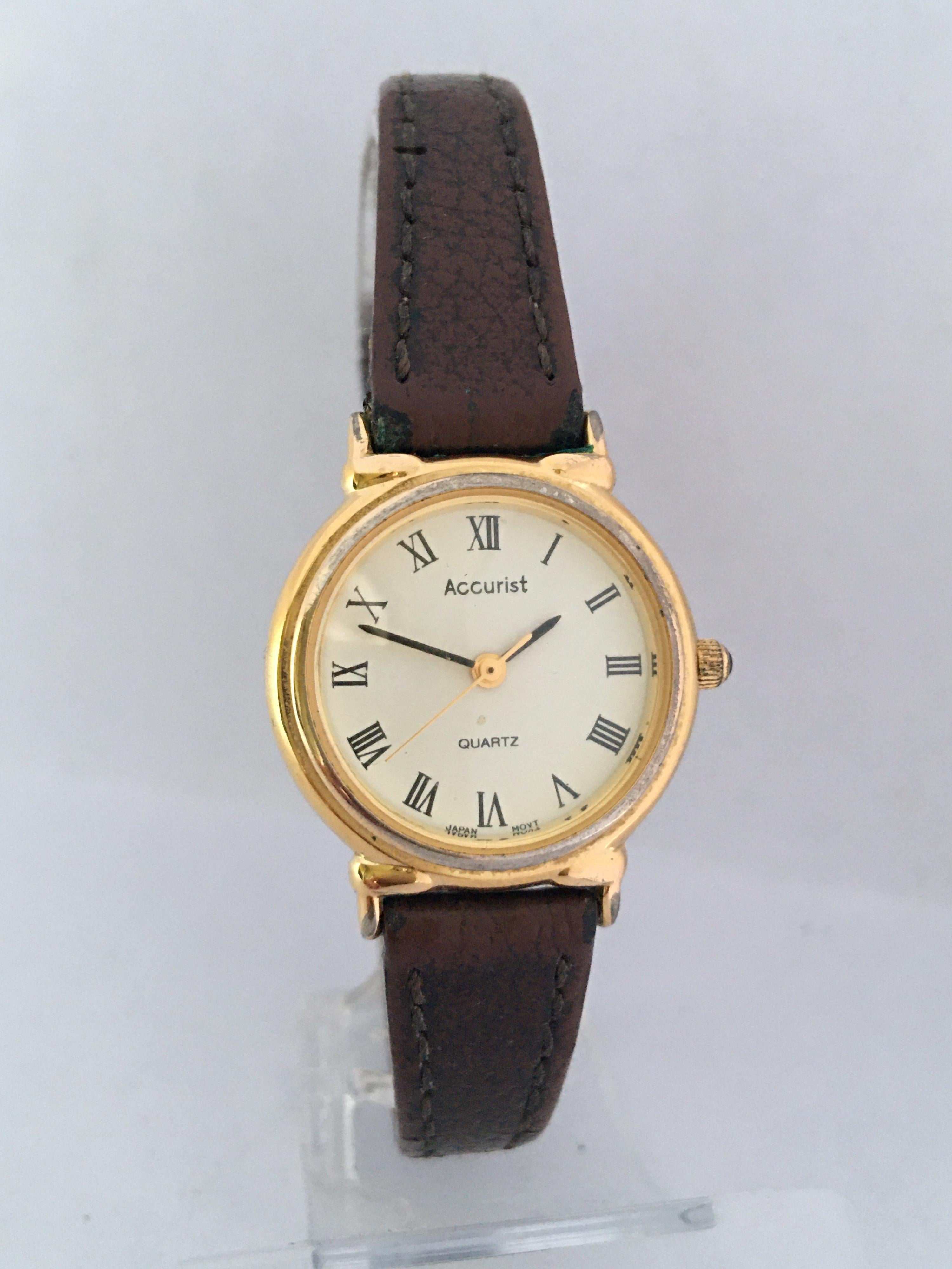 Vintage Gold-Plated and Stainless Steel Back Accurist Quartz Ladies Watch For Sale 5