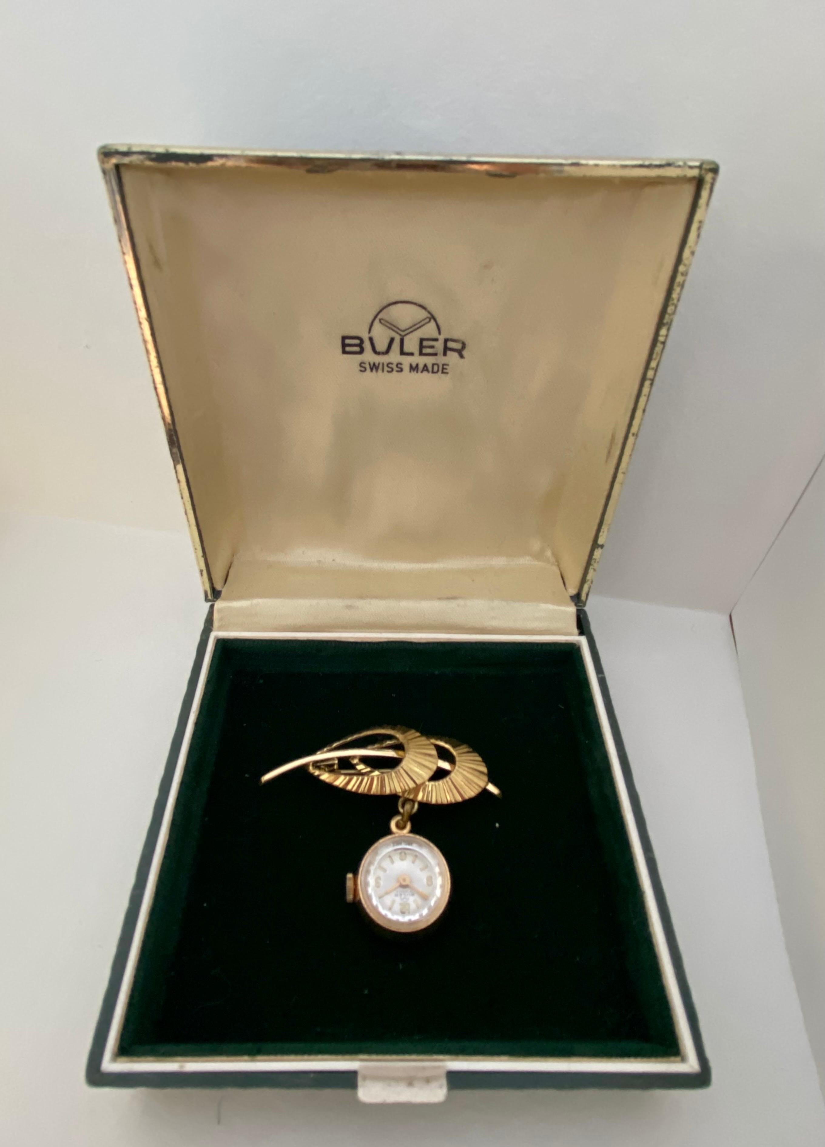 Vintage Gold Plated and Stainless Steel Brooch Watch For Sale 4