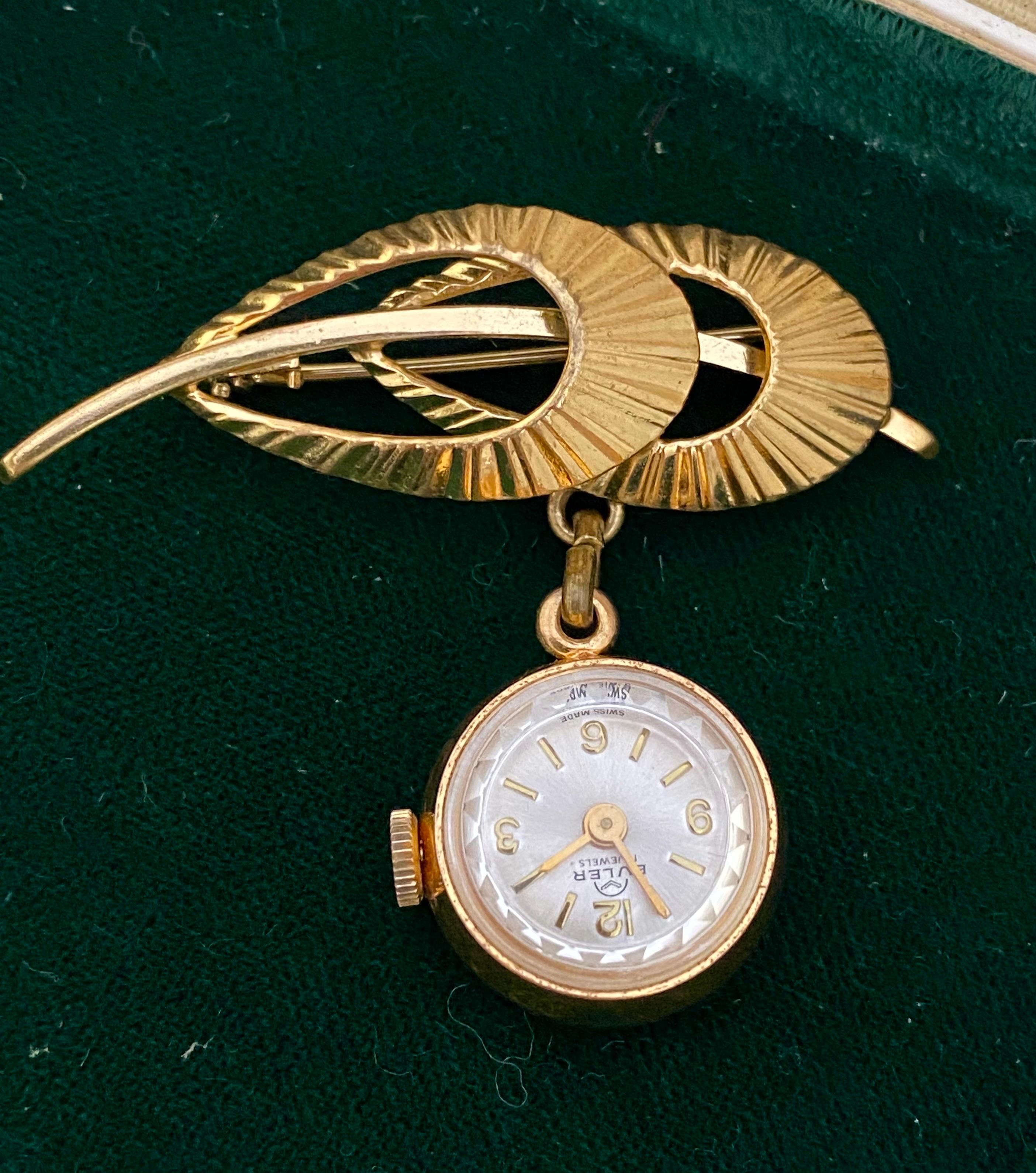 Vintage Gold Plated and Stainless Steel Brooch Watch For Sale 5