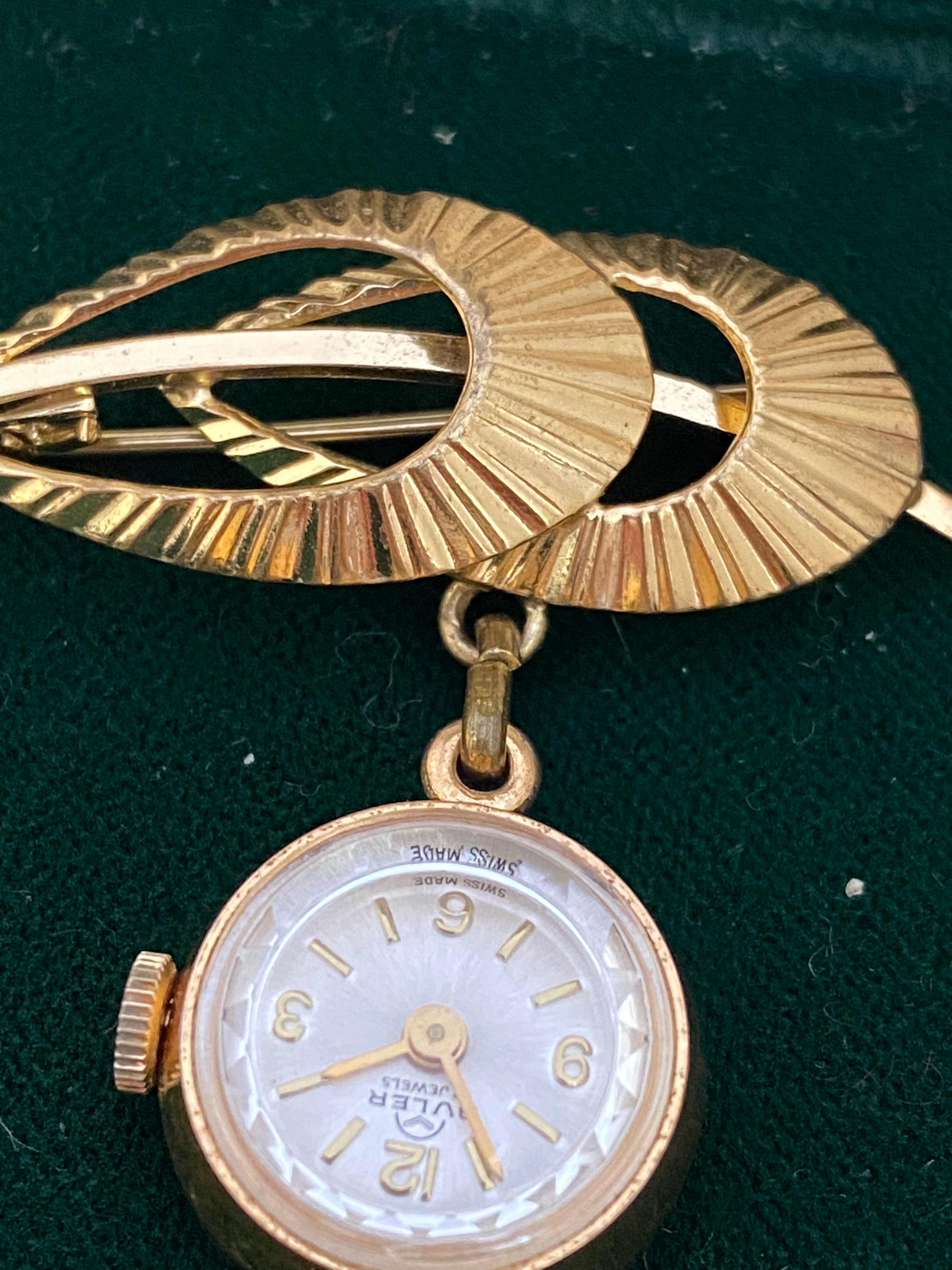 Vintage Gold Plated and Stainless Steel Brooch Watch For Sale 6