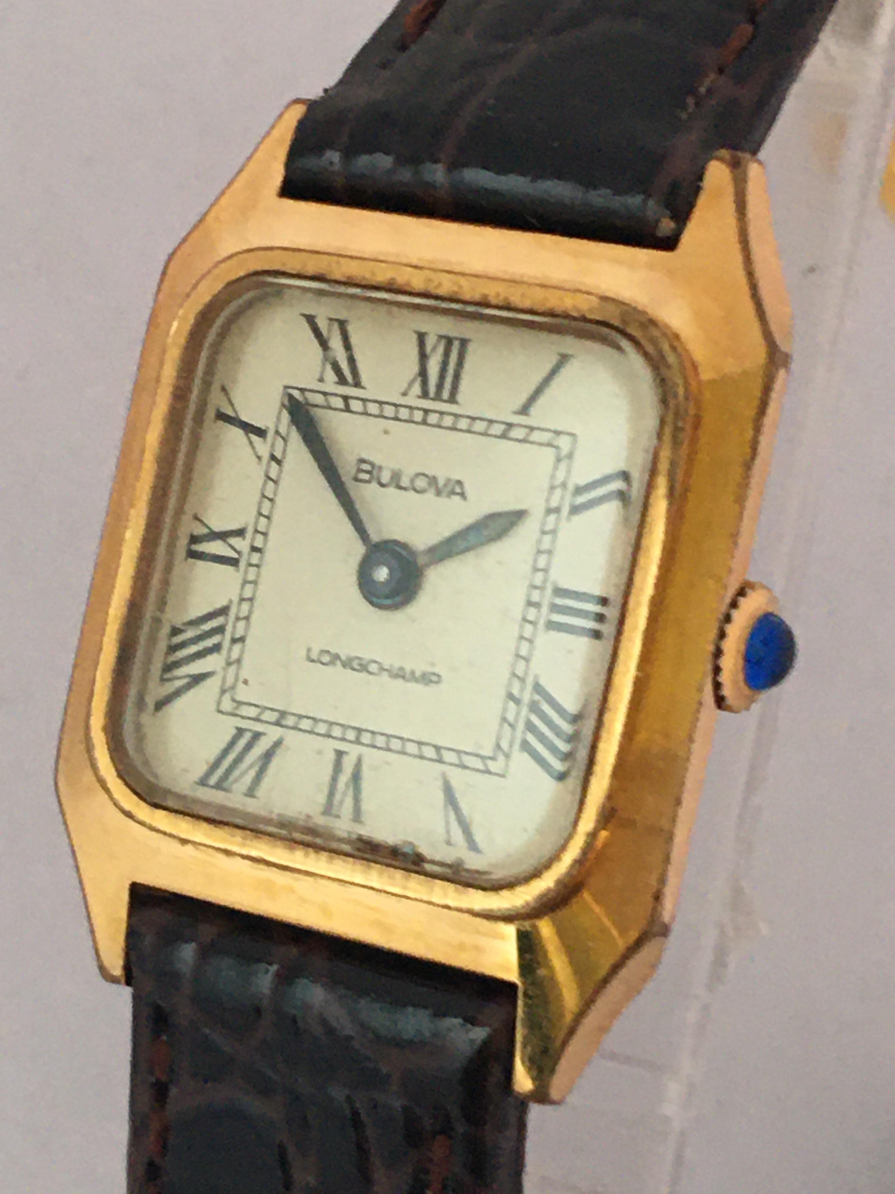 Vintage Gold-Plated and Stainless Steel Square Ladies Bulova Mechanical Watch 4