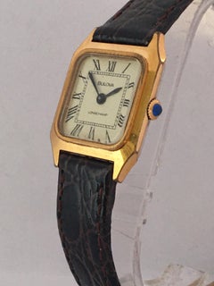 Vintage Gold-Plated and Stainless Steel Square Ladies Bulova Mechanical Watch