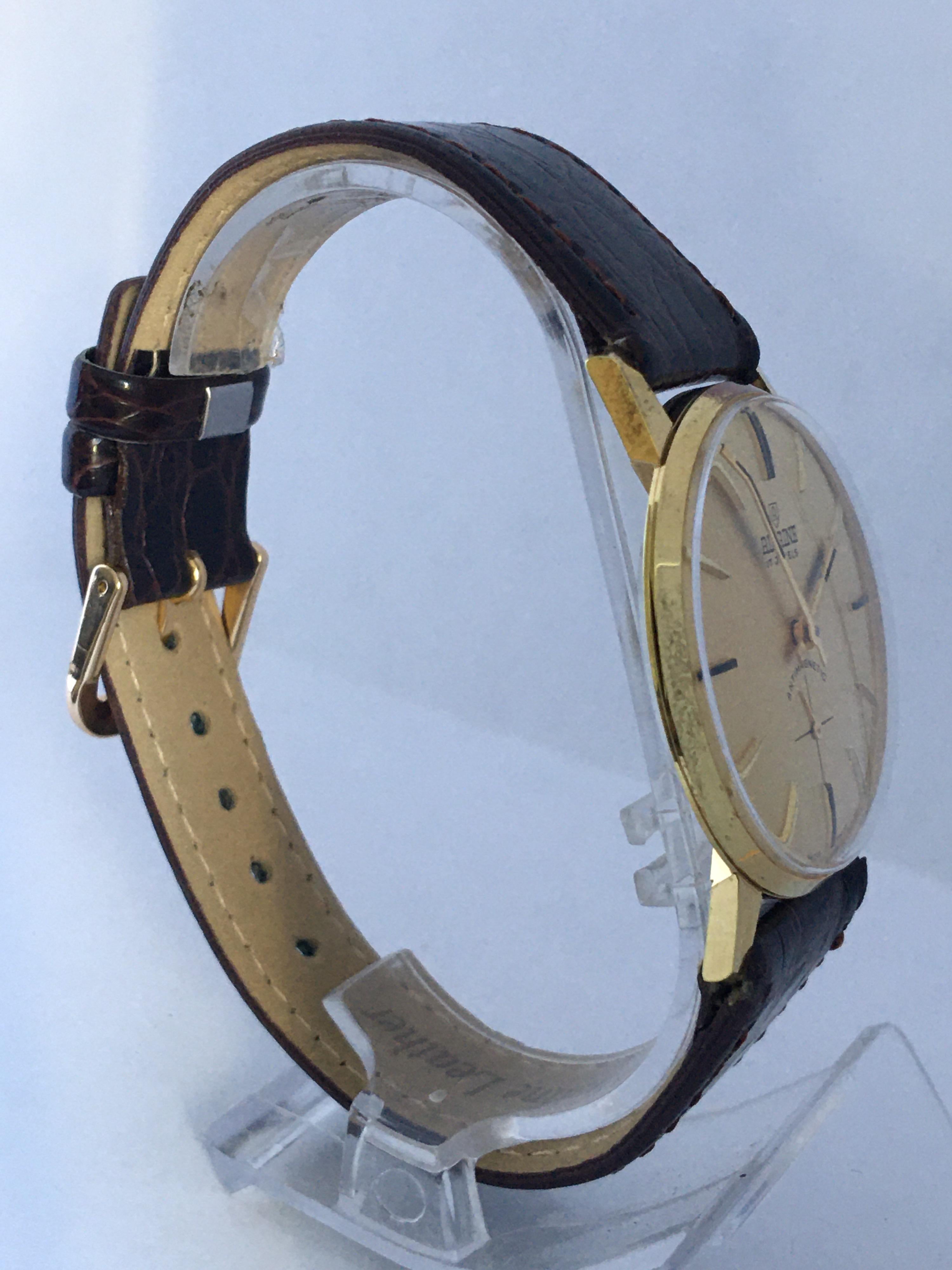 This beautiful pre-owned hand winding Swiss movement watch is working and it is running well. Some tarnished on the back case as shown. 

Please study the images carefully as form part of the description.