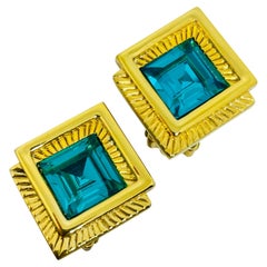 Orecchini a clip vintage con cristalli blu acqua placcati in oro
