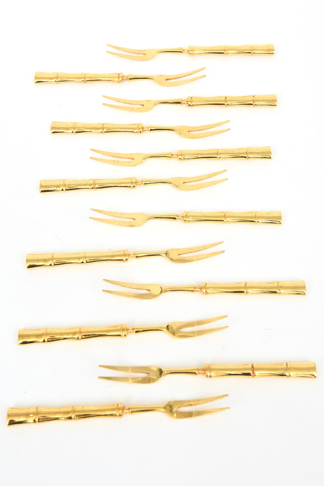 Fourchettes de service en bambou plaqué or Vintage Set de 12 en vente 4