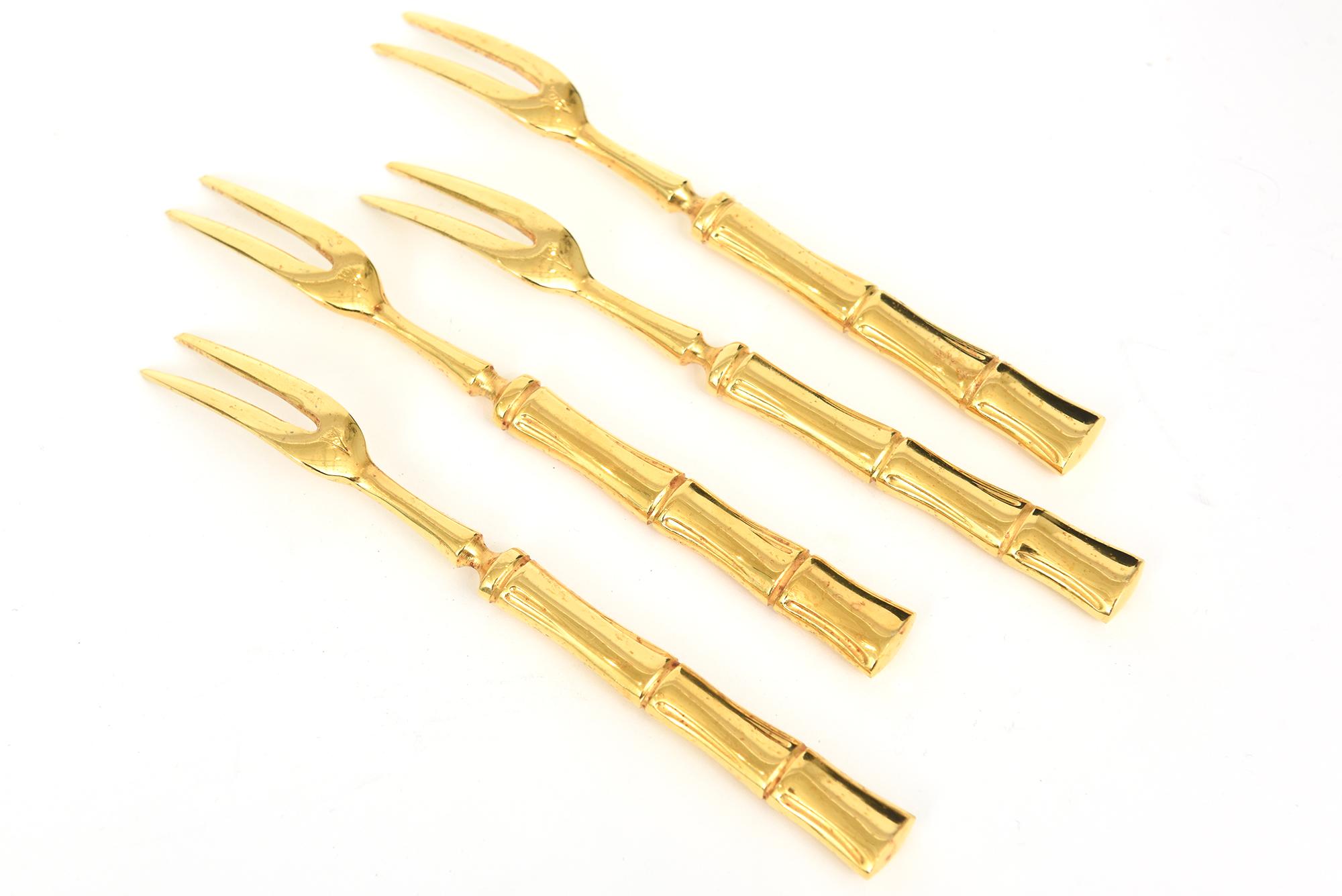 Fourchettes de service en bambou plaqué or Vintage Set de 12 en vente 1