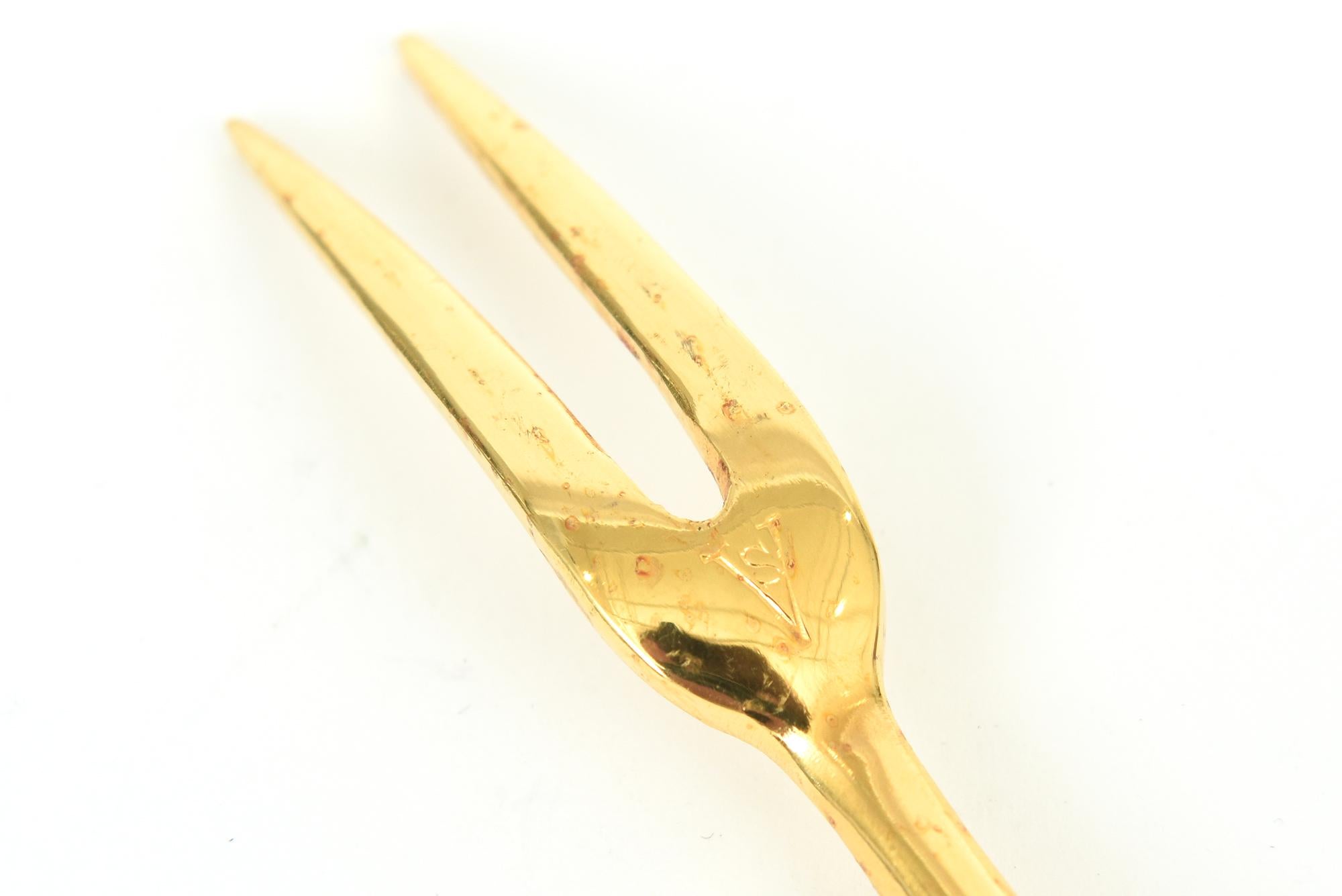 Fourchettes de service en bambou plaqué or Vintage Set de 12 en vente 2