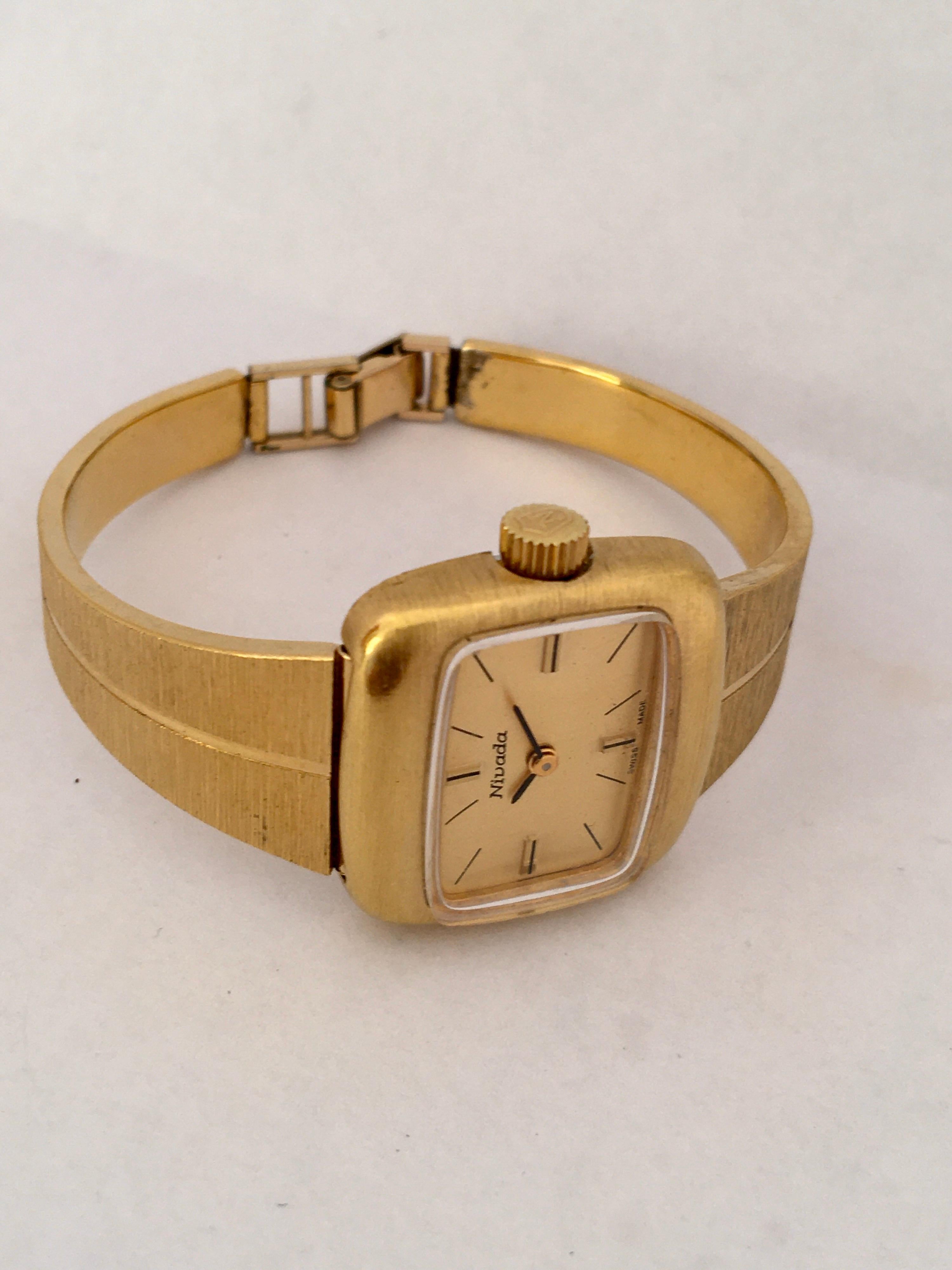 Vintage Gold-Plated Bangle Mechanical Nivada Swiss Ladies Watch In Good Condition In Carlisle, GB