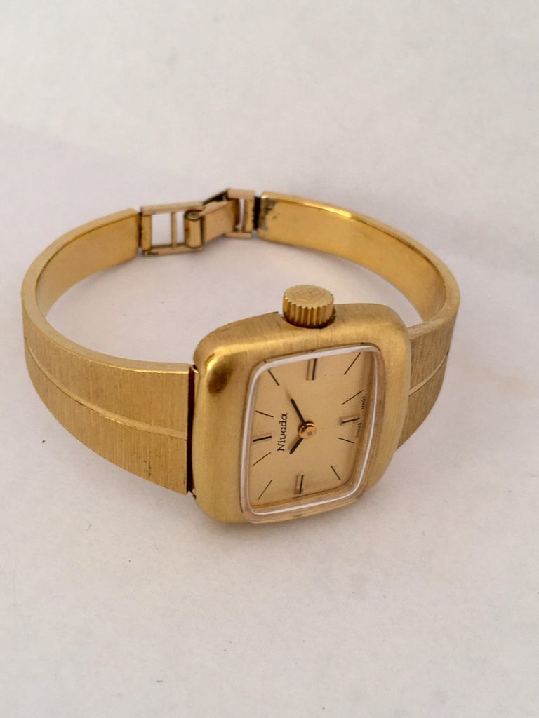 Vintage GoldPlated Bangle Mechanical Nivada Swiss Ladies Watch at