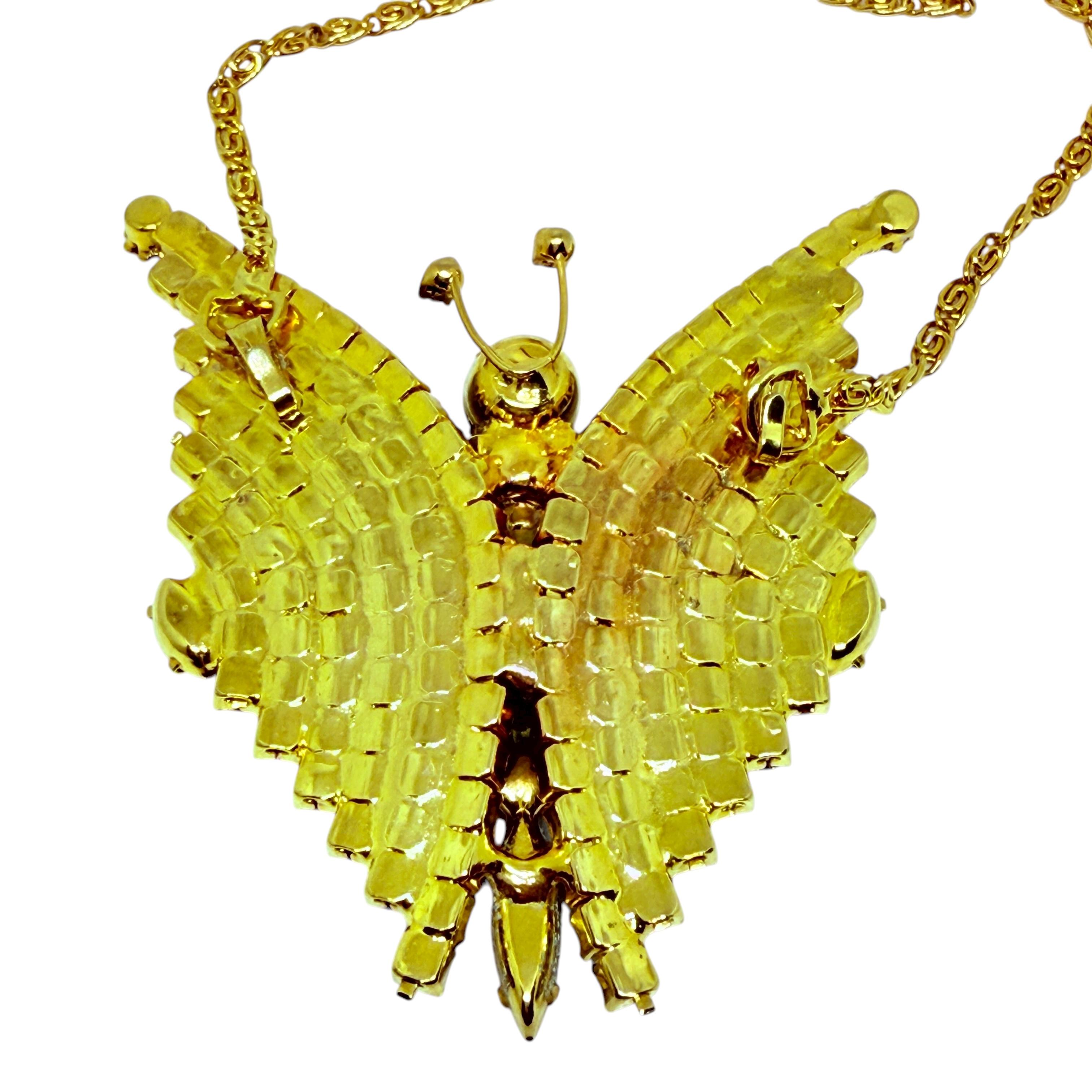 Vintage vergoldet helle Glassteine Schmetterlingshalskette für Damen oder Herren im Angebot