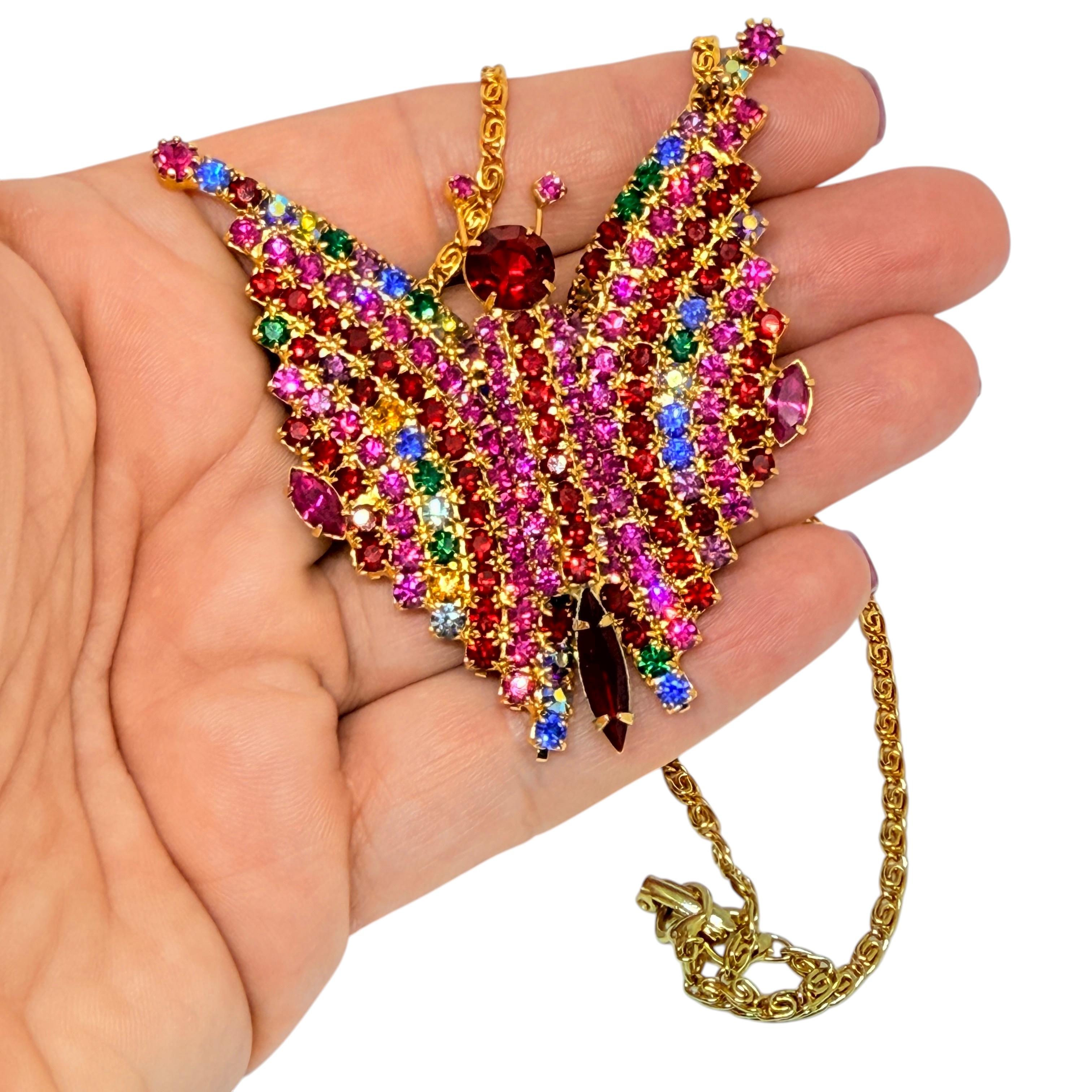 Vintage vergoldet helle Glassteine Schmetterlingshalskette im Angebot 2