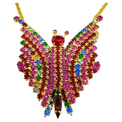 Collana a farfalla vintage placcata oro con pietre di vetro luminose
