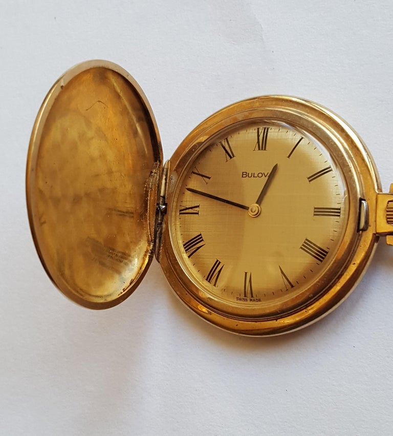 Vintage GoldPlated Bulova Pocket Watch, 1970s, 17 Jewel, Working