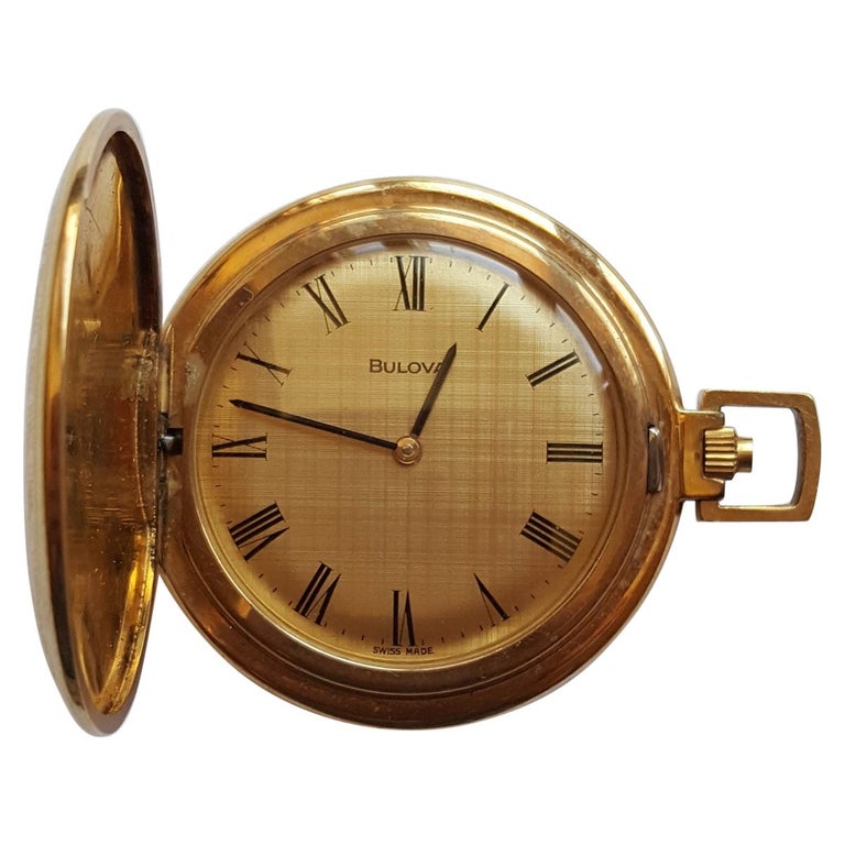 Vintage GoldPlated Bulova Pocket Watch, 1970s, 17 Jewel, Working