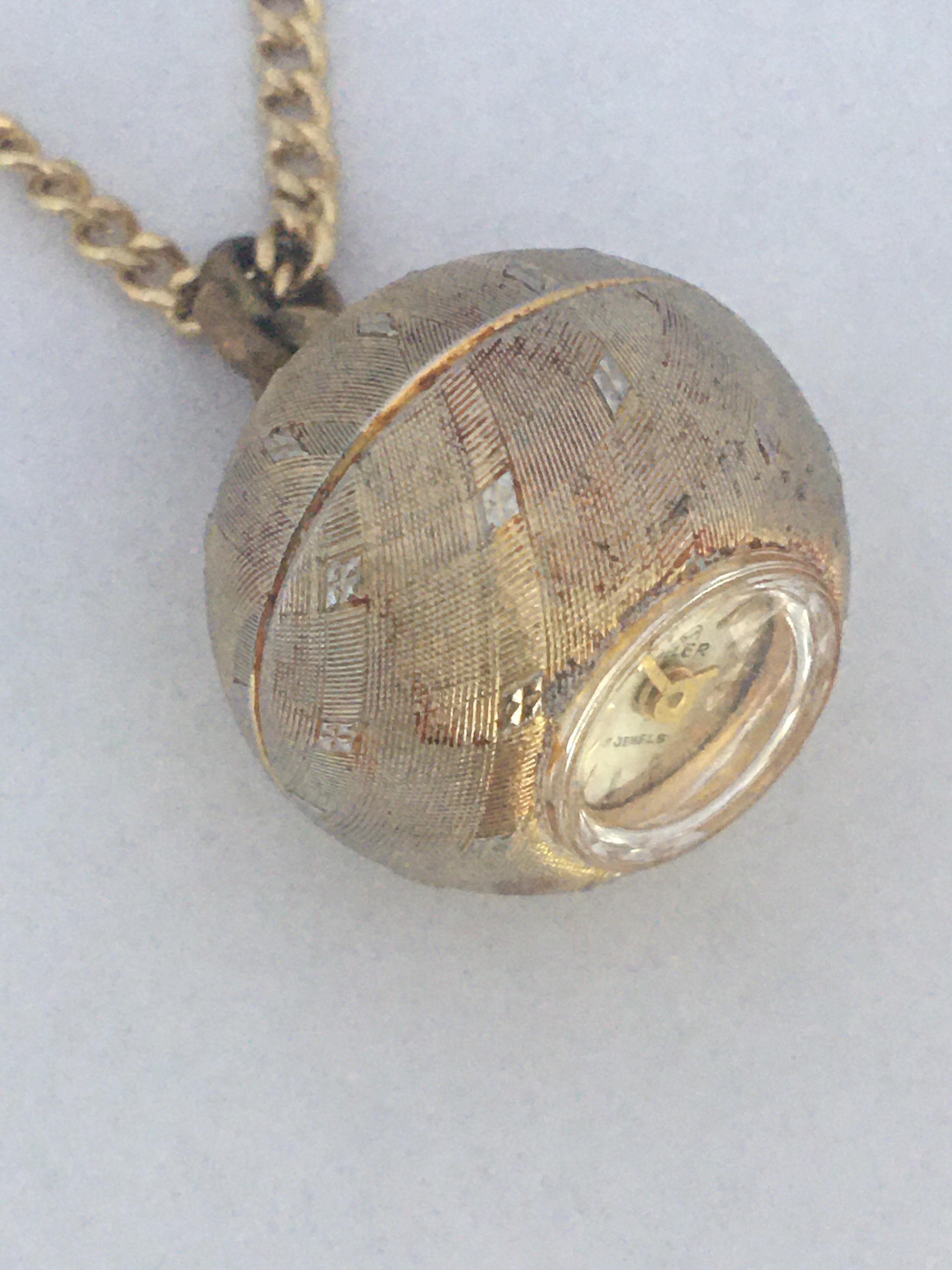Vintage Gold-Plated Bvler Mechanical Pendant Ball Watch For Sale 4