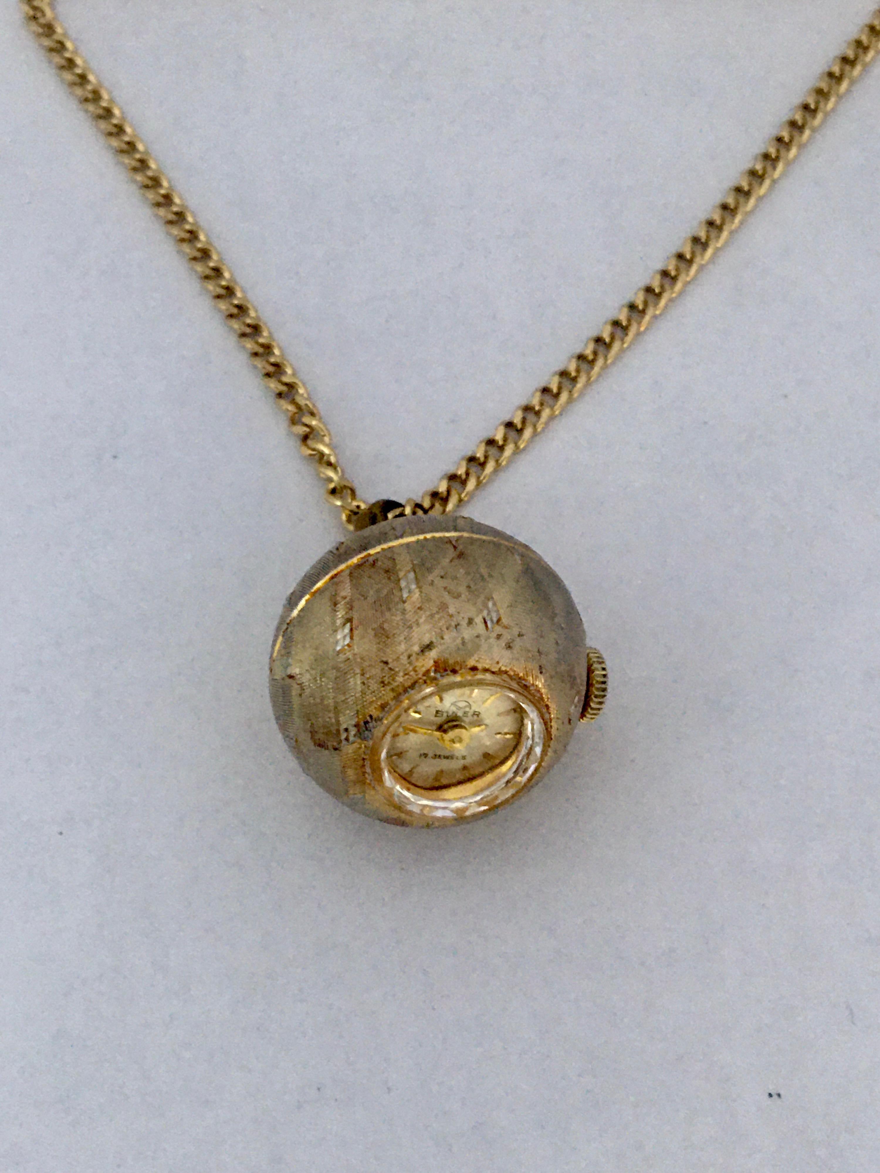 Vintage Gold-Plated Bvler Mechanical Pendant Ball Watch For Sale 5