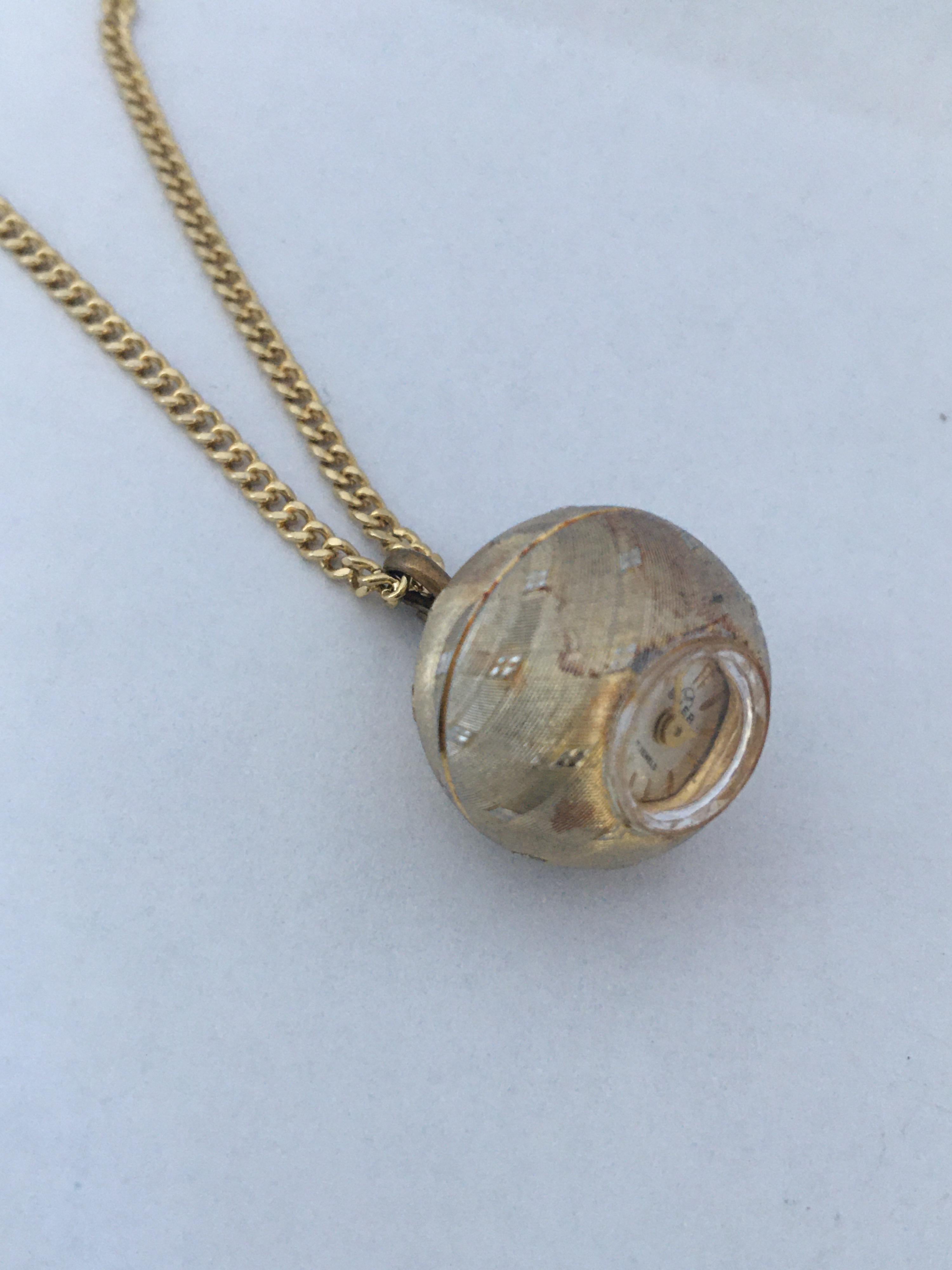 Vintage Gold-Plated Bvler Mechanical Pendant Ball Watch For Sale 1