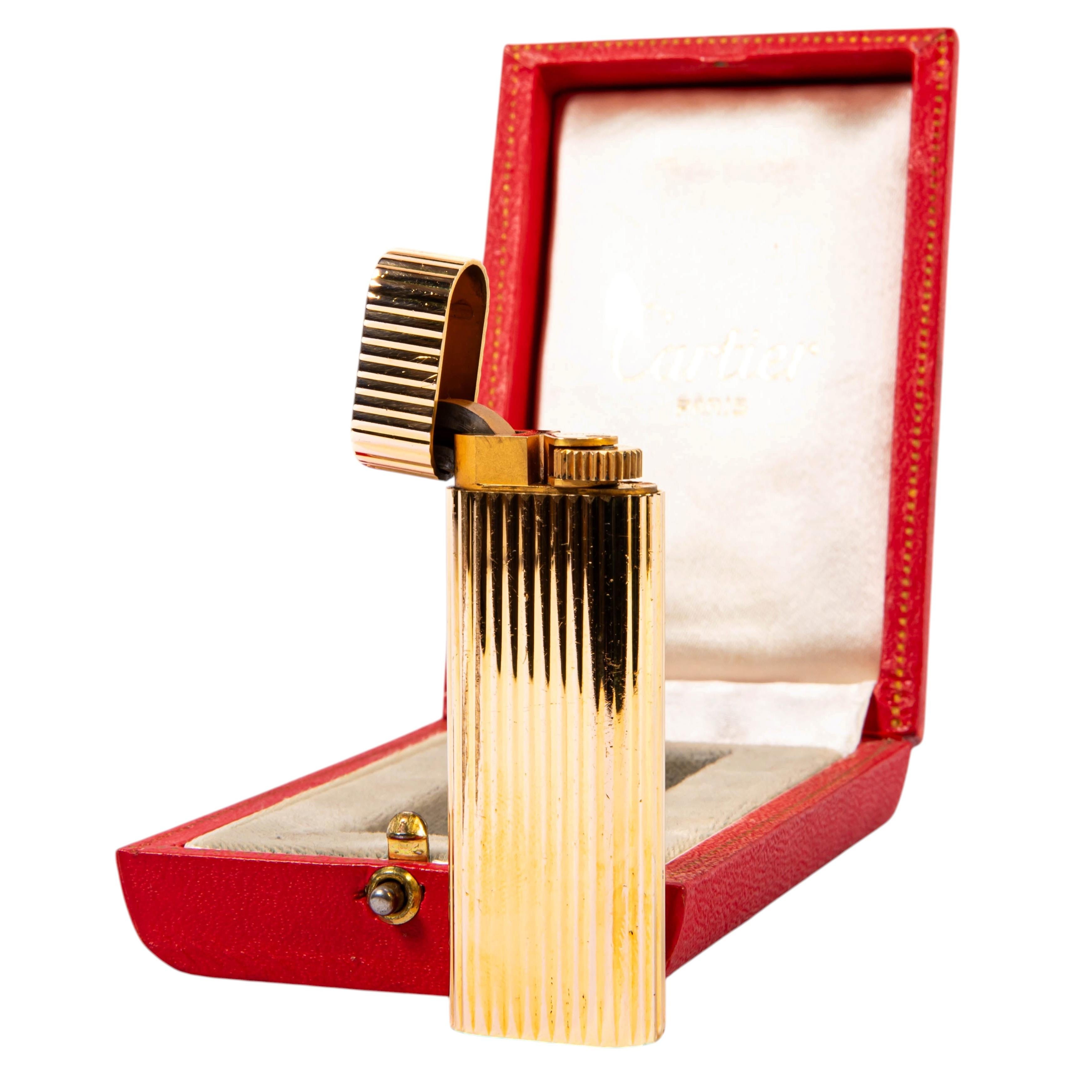 Vintage Gold Plated Cartier Les Must Lighter in Box 1960s