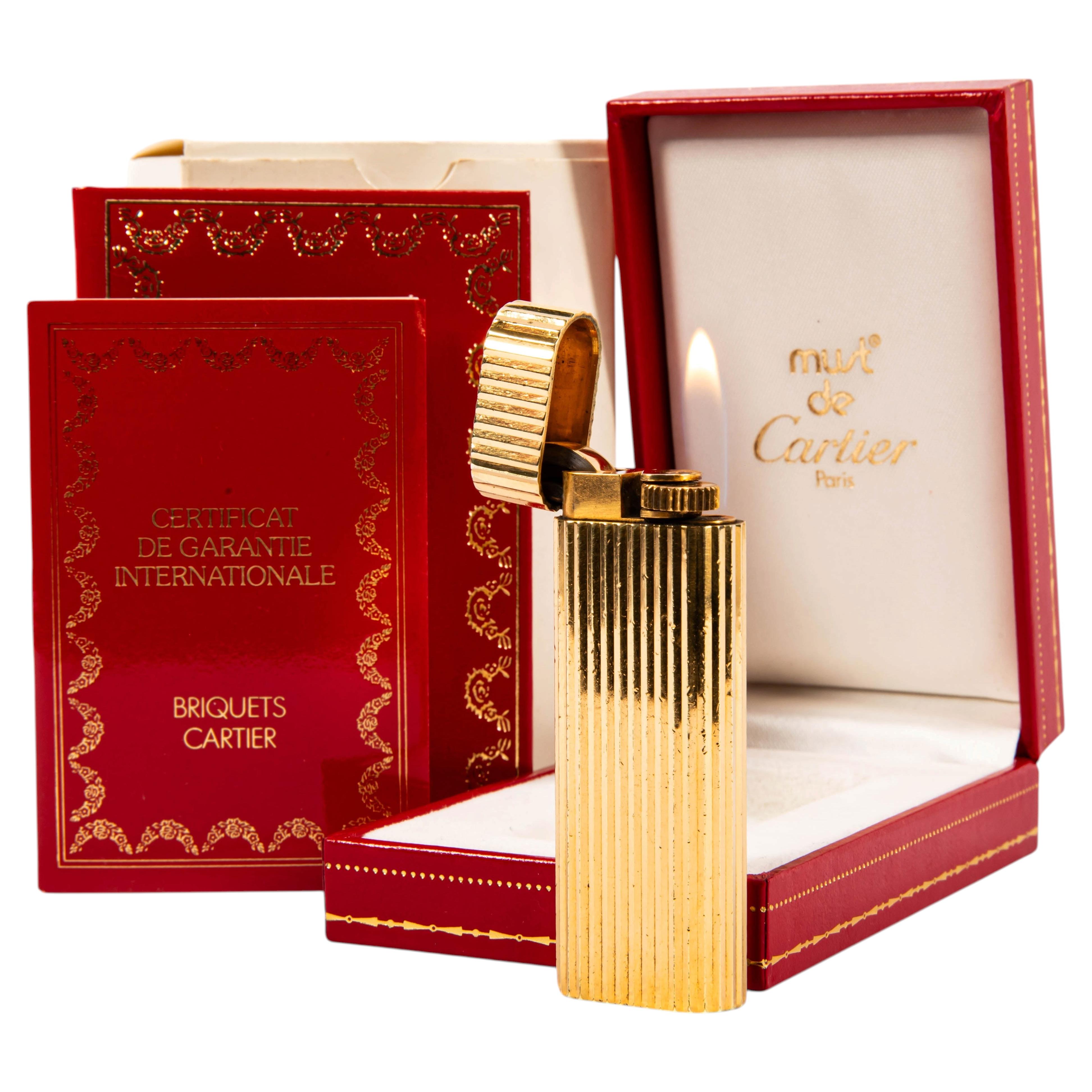 Vintage Gold Plated Cartier Les Must Lighter in Box 1970s