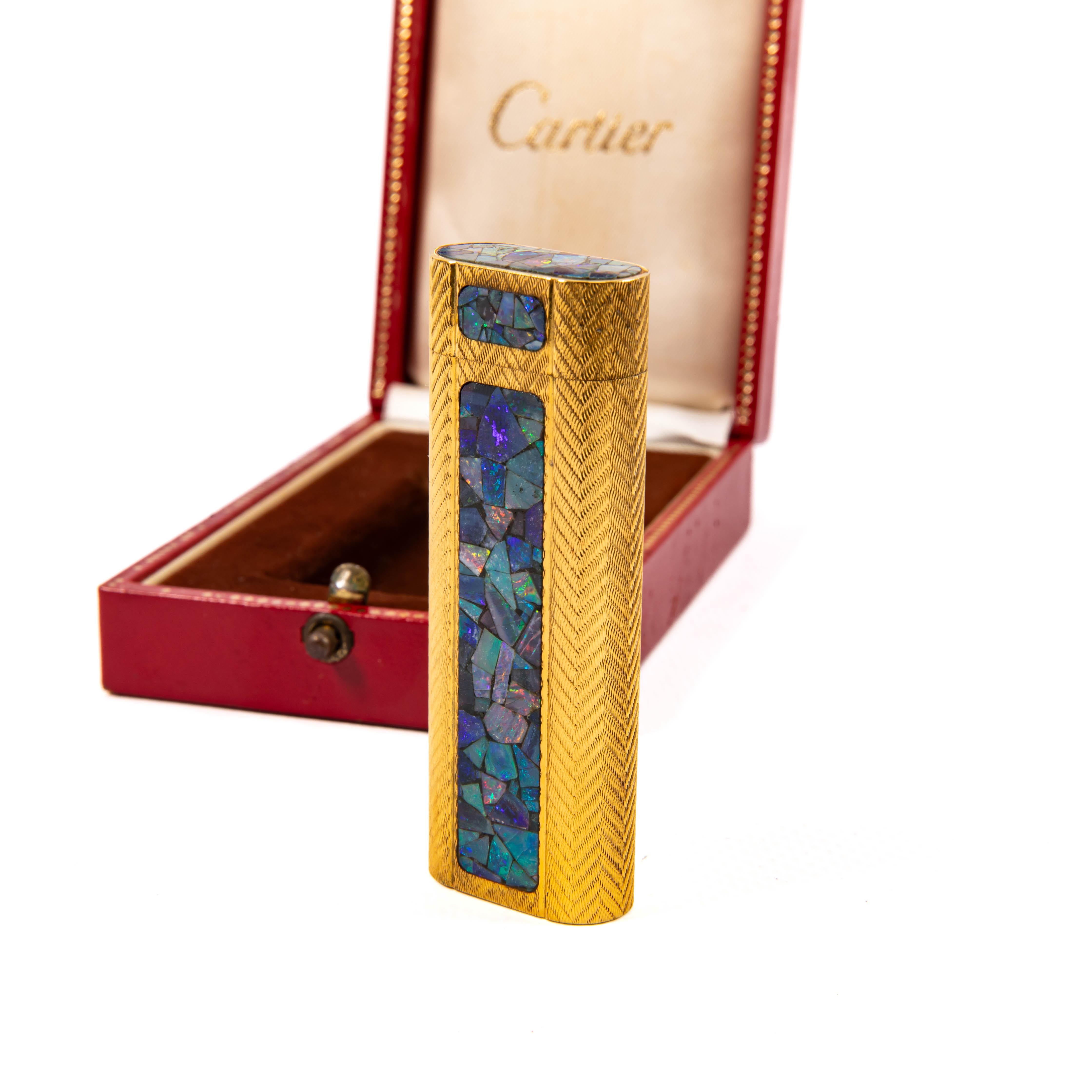 Vintage Gold Plated CARTIER Les Must Opal Lighter in Box 1970 Bon état - En vente à DELFT, NL