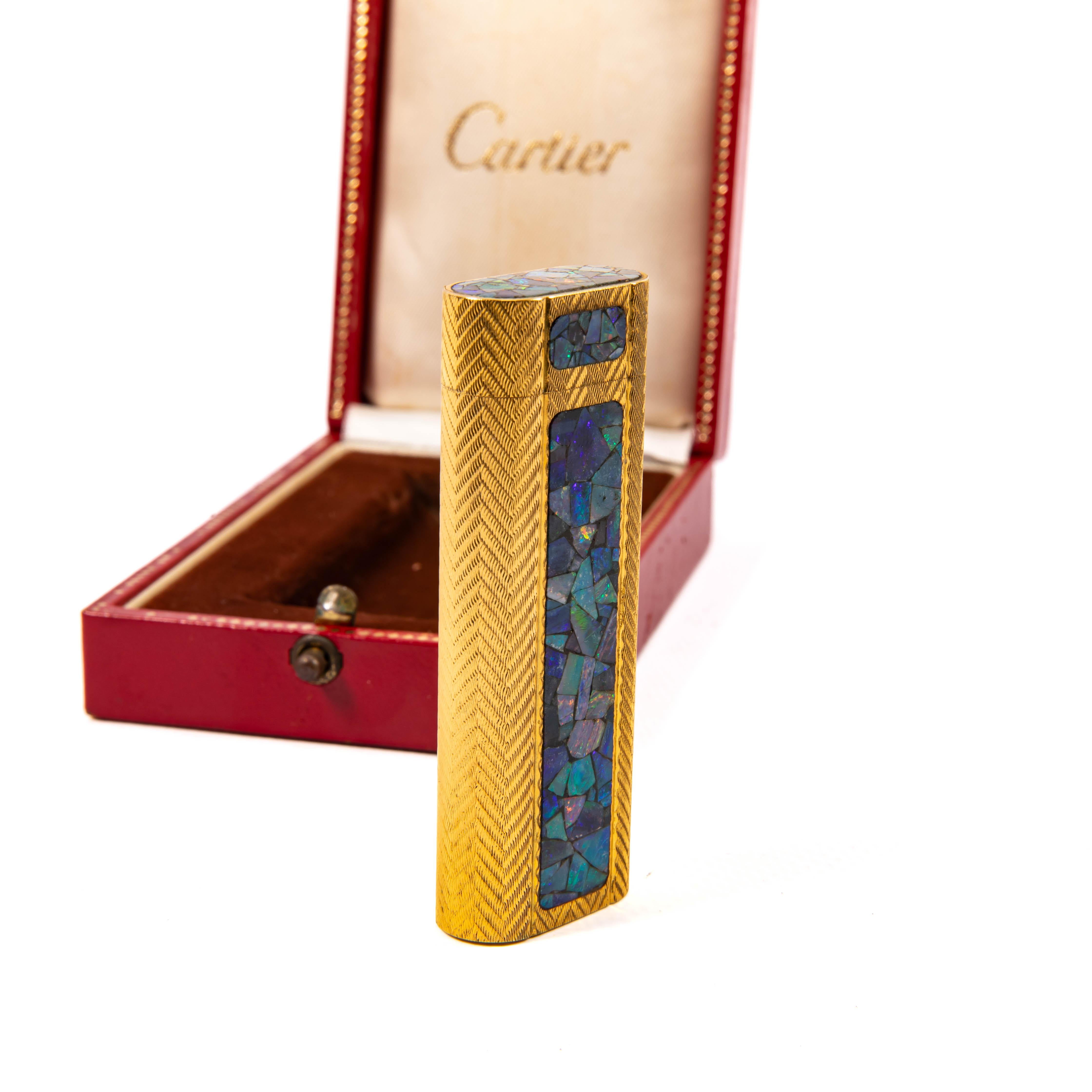 Vintage Gold Plated CARTIER Les Must Opal Lighter in Box 1970 Unisexe en vente