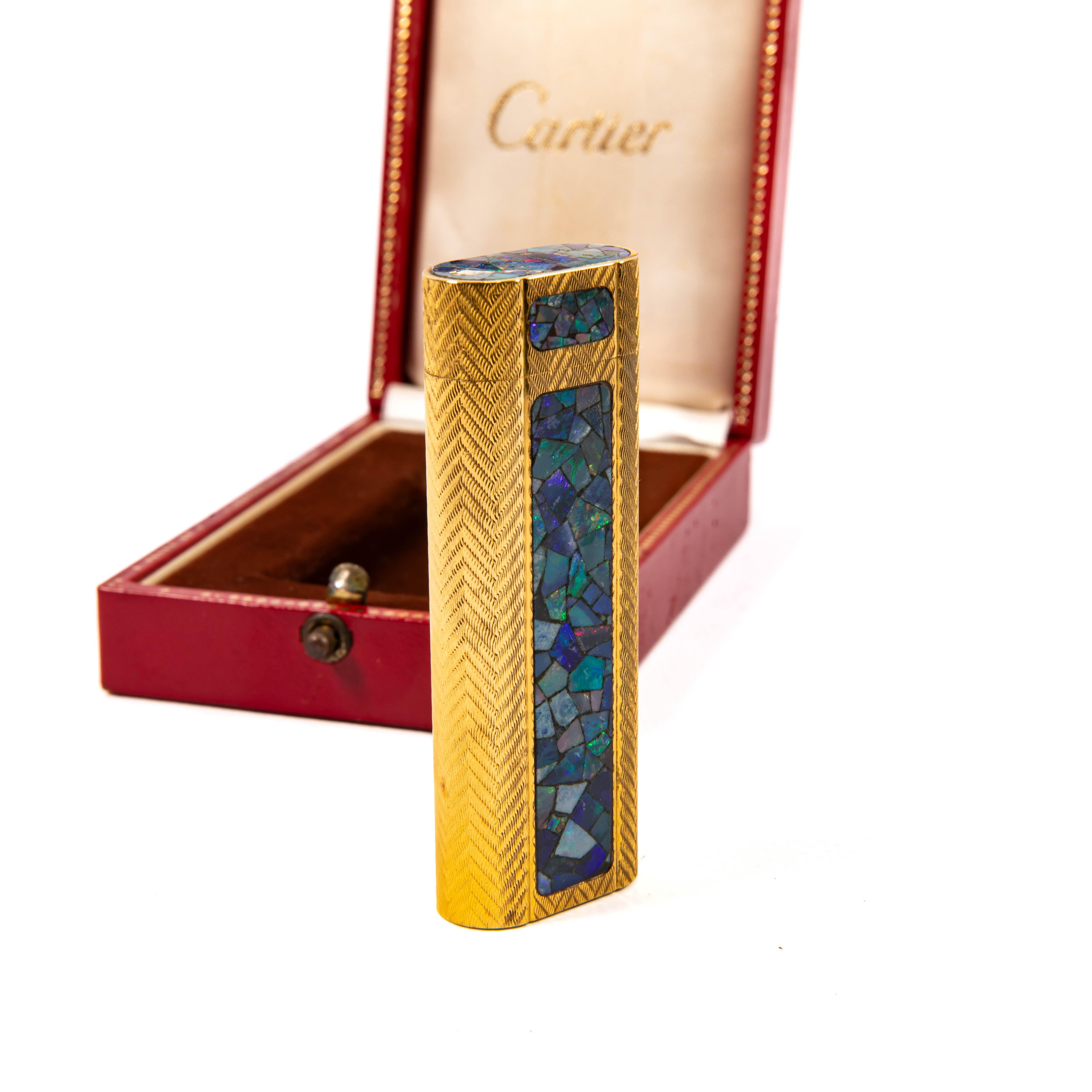 Vintage Gold Plated CARTIER Les Must Opal Lighter in Box 1970 en vente 1