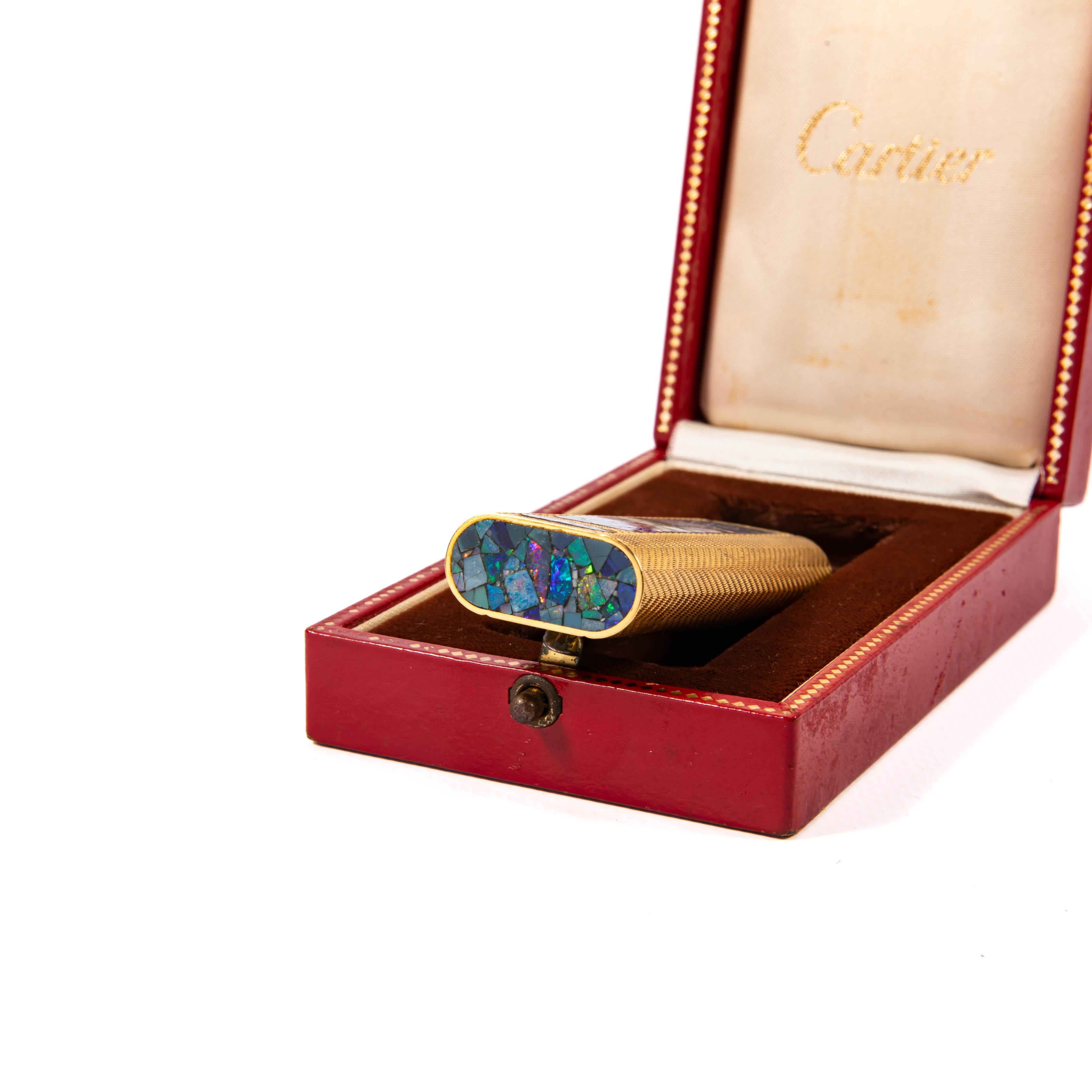 Vintage Gold Plated CARTIER Les Must Opal Lighter in Box 1970 en vente 4