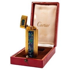 Vintage Gold Plated CARTIER Les Must Lighter Opal in Box 1970s