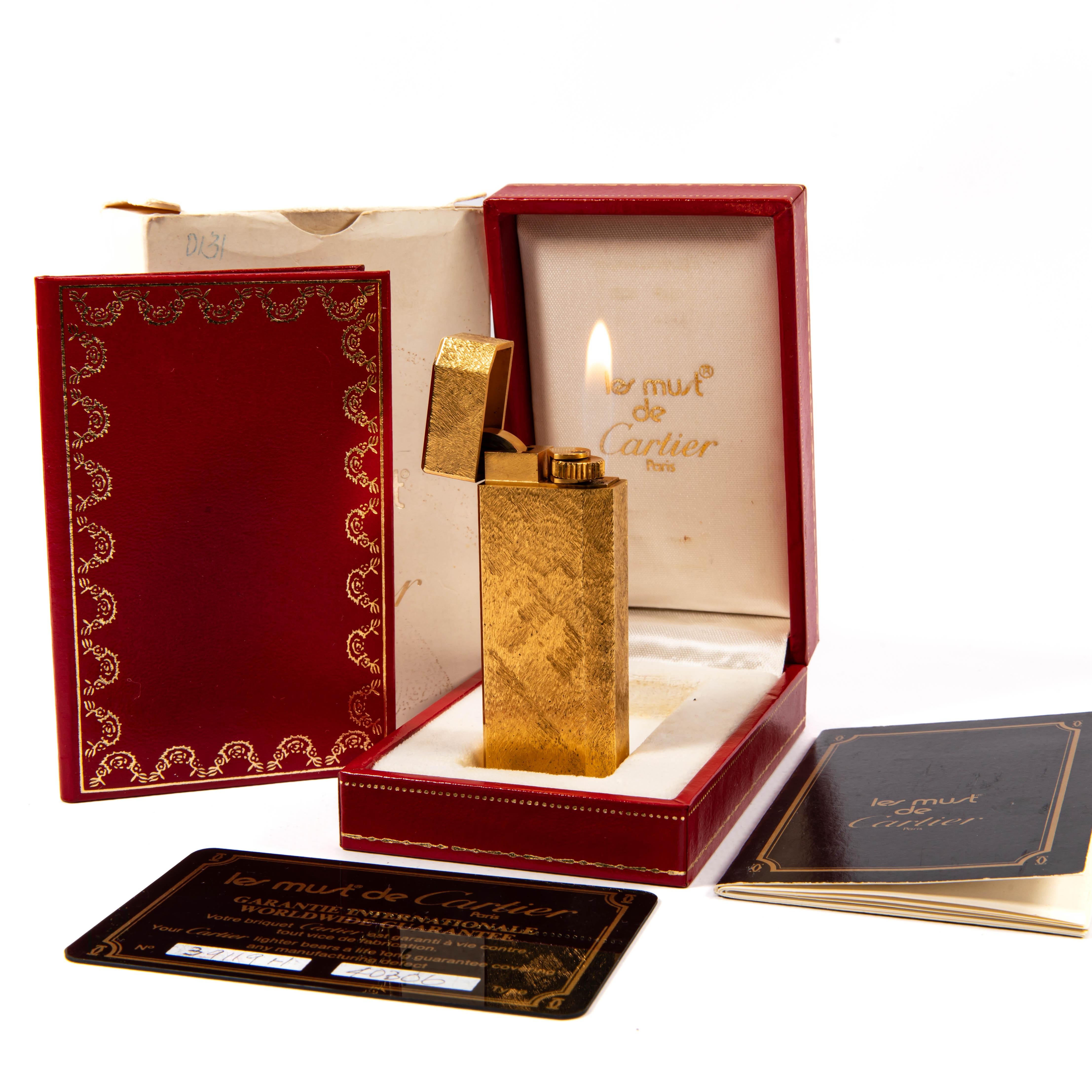 Vintage Gold Plated CARTIER Pentagon Lighter Brushed in Box 1980s