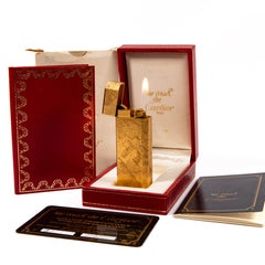 Vintage Gold Plated CARTIER Pentagon Lighter Brushed in Box 1980s